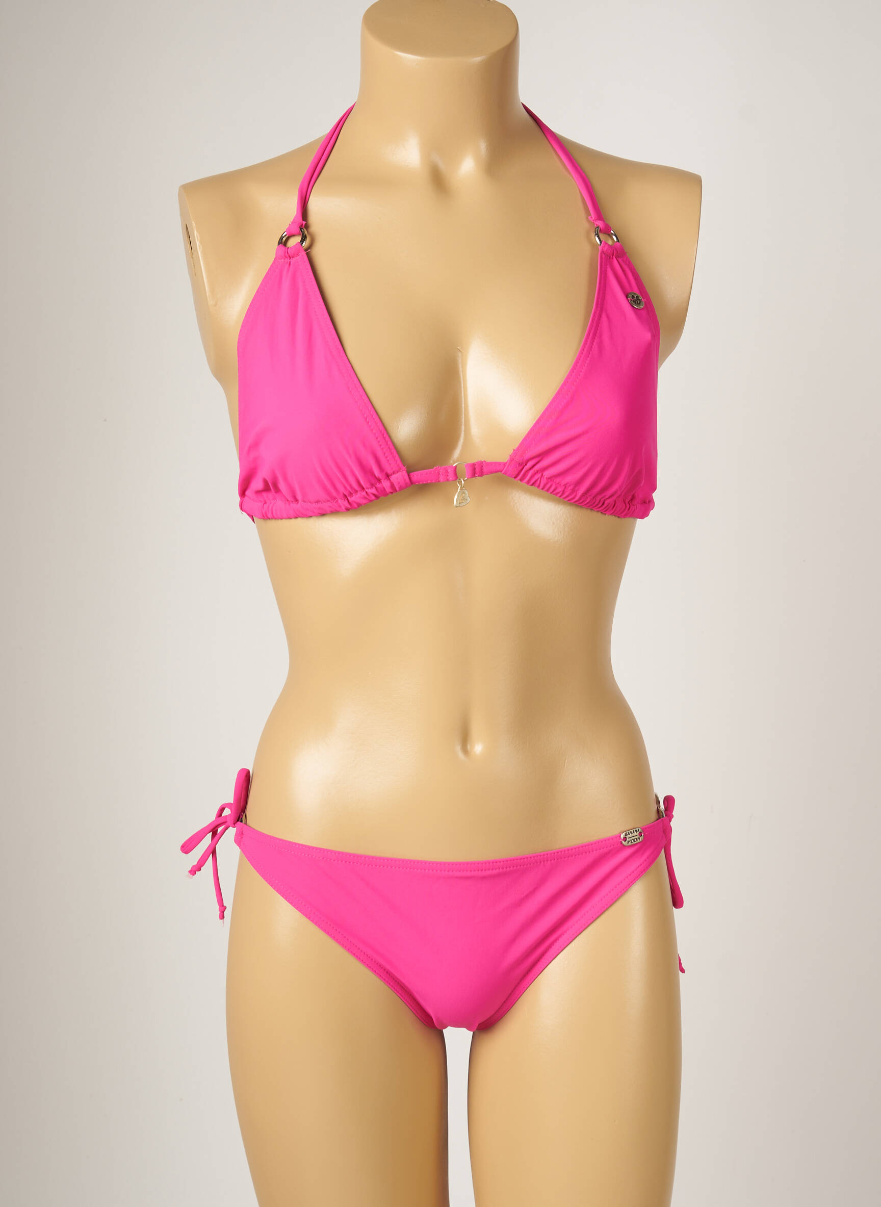 Maudymosi kelnaitės užsegimas su raišteliais bikini rožinė BANANA MOON moteris
