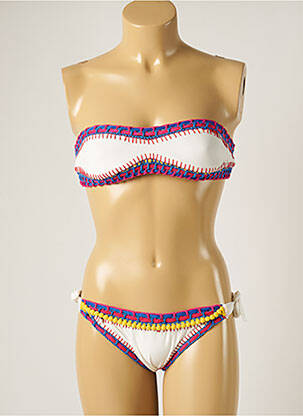 Dvivietis maudymosi kostiumėlis tamprumas viršutinė juostelė baltas WOW BIKINI moteris
