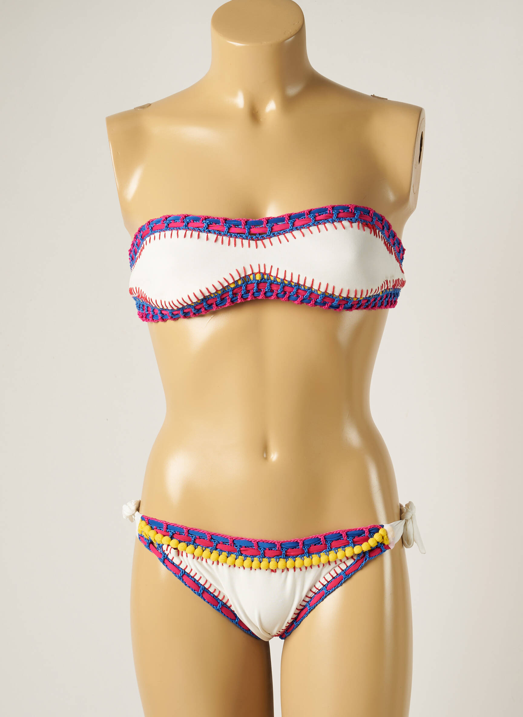 Dvivietis maudymosi kostiumėlis tamprumas viršutinė juostelė baltas WOW BIKINI moteris
