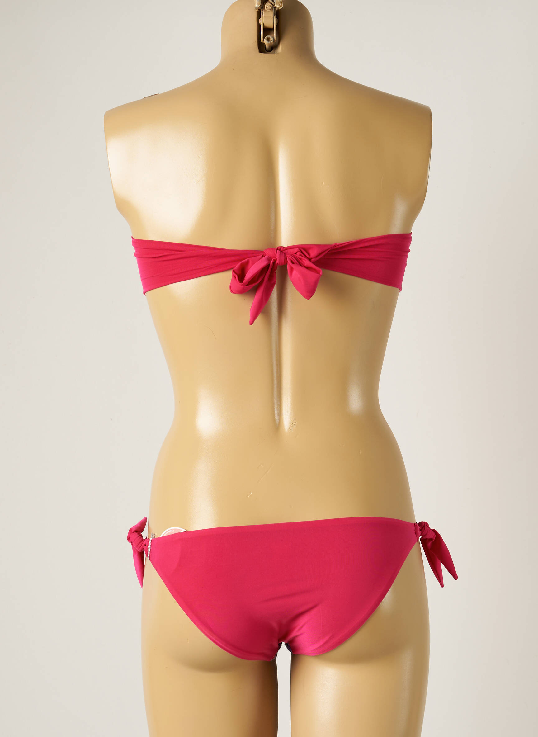 Dvivietis maudymosi kostiumėlis užsegimas su raišteliais viršutinė juostelė rožinė WOW BIKINI moteris