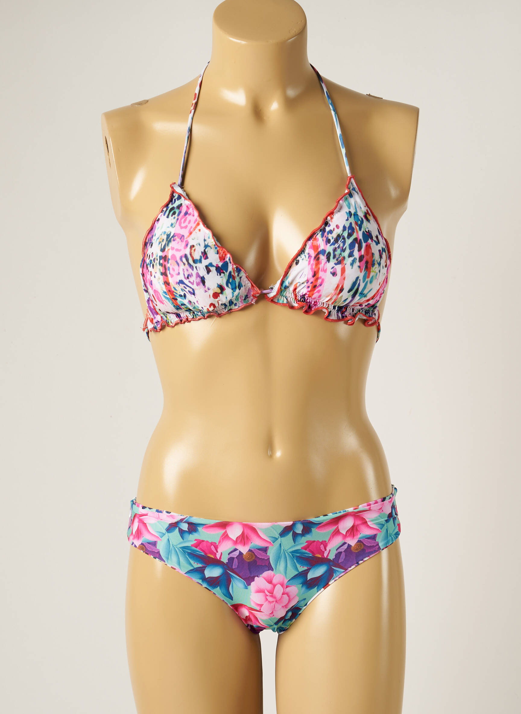 Dvivietis maudymosi kostiumėlis tamprumas liemenėlė su išimamu putų paminkštinimu rožinė WOW BIKINI moteris