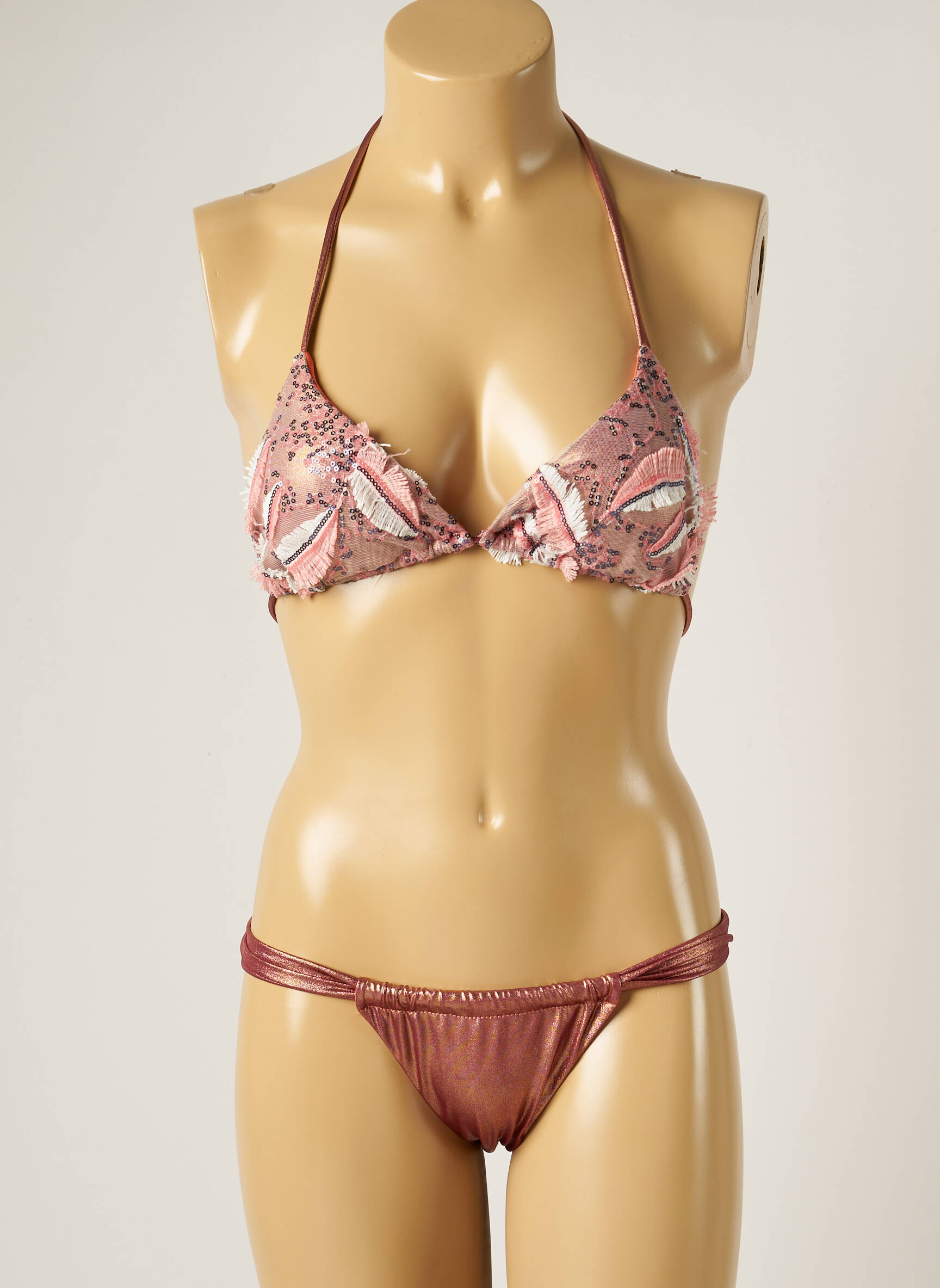 Dvivietis maudymosi kostiumėlis tamprumas liemenėlė su išimamu putų paminkštinimu oranžinė WOW BIKINI moteris