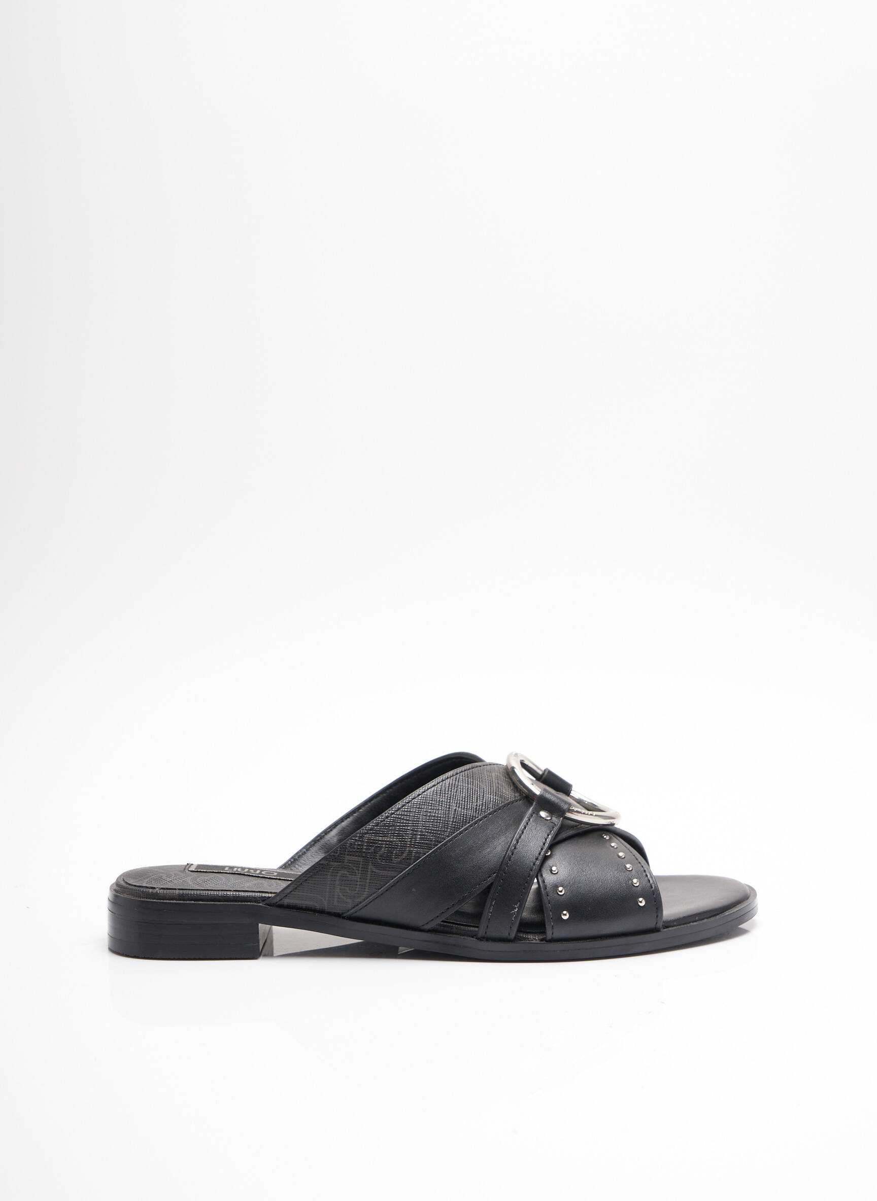 Mule/sabotai satino audinys plokščias kulnas iki 3 cm juodas LIU JO moteris