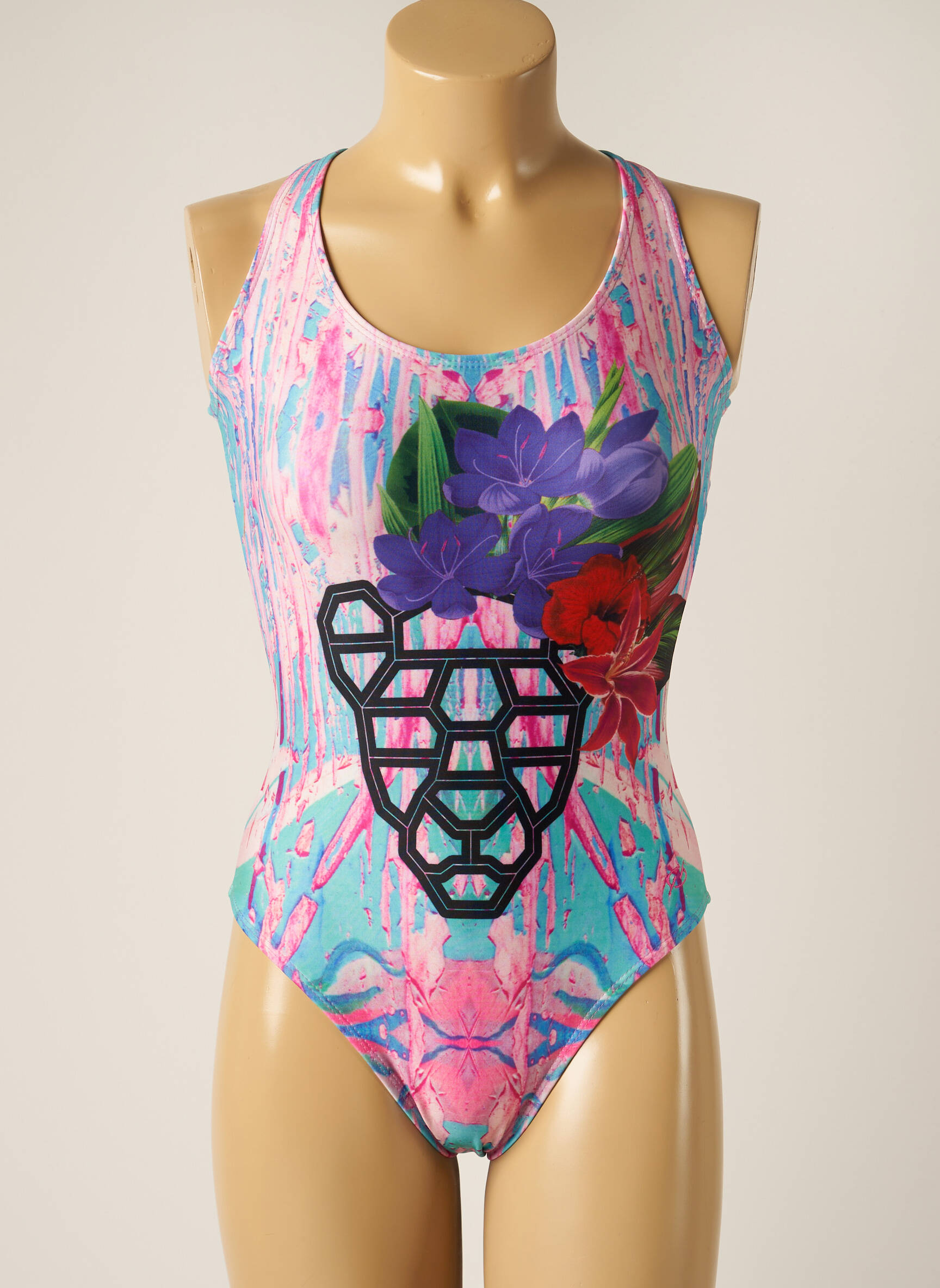 Vienos dalies maudymosi kostiumas fantazijos raštas viršutinė juostelė rožinė BLUEMAN moteris