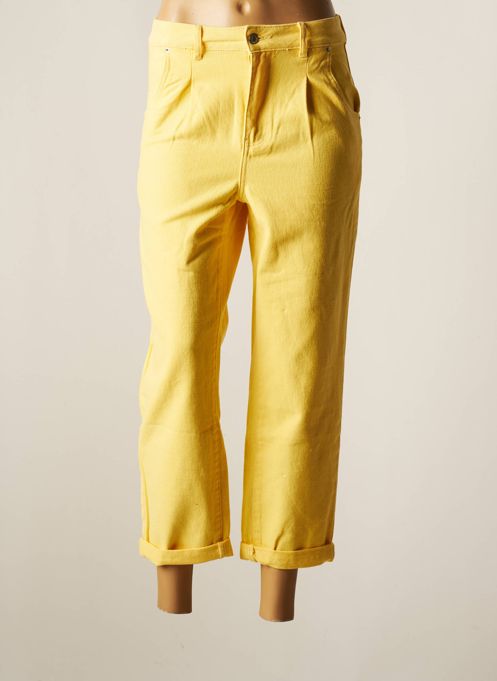 Chino kelnė uždarymas su užtrauktuku po mygtuku uždengimu aukšta talija geltona MISS BONBON JEANS moteris