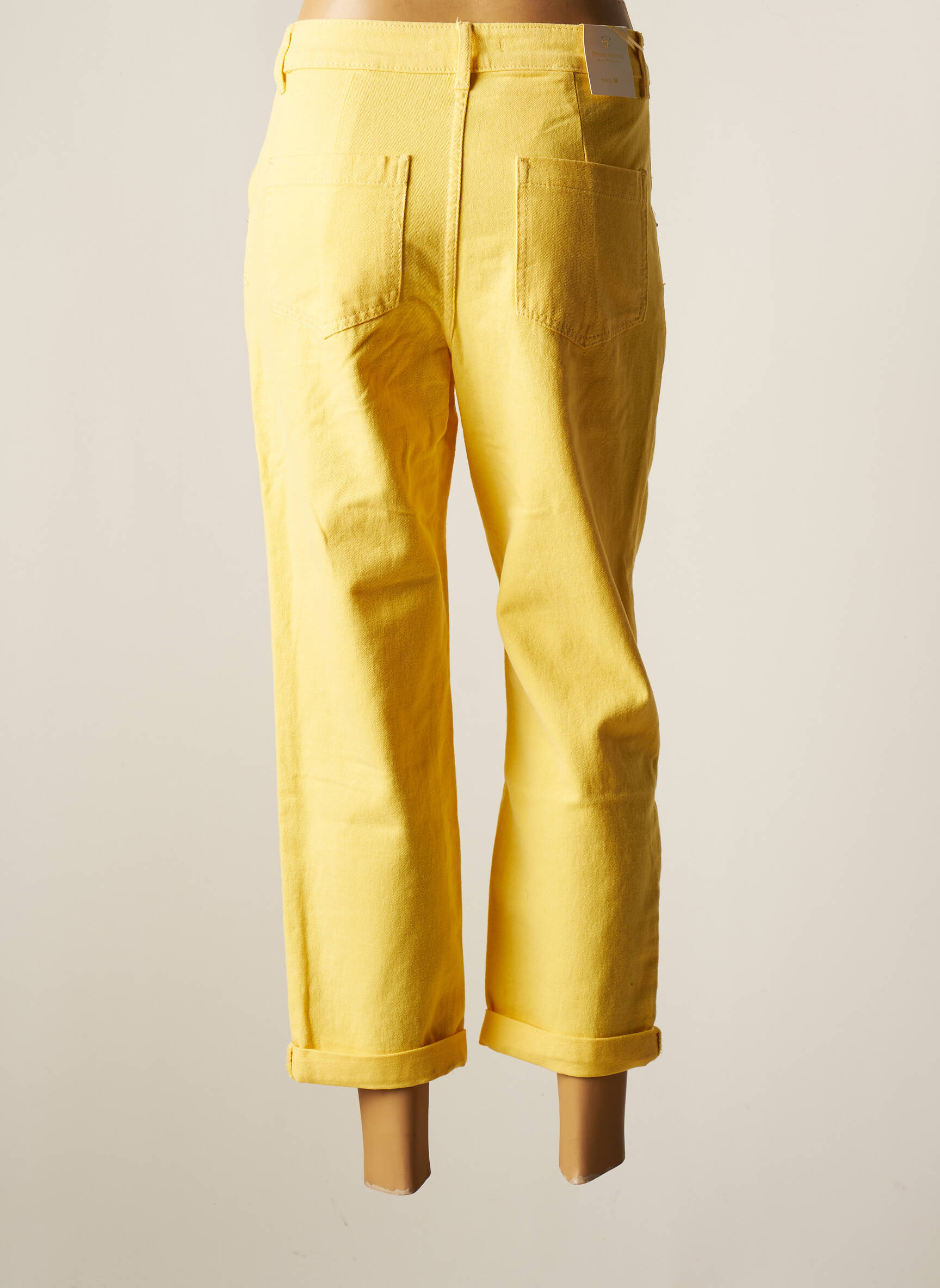 Chino kelnė uždarymas su užtrauktuku po mygtuku uždengimu aukšta talija geltona MISS BONBON JEANS moteris