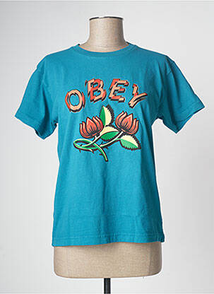 T-marškinys mėlyna OBEY moteris