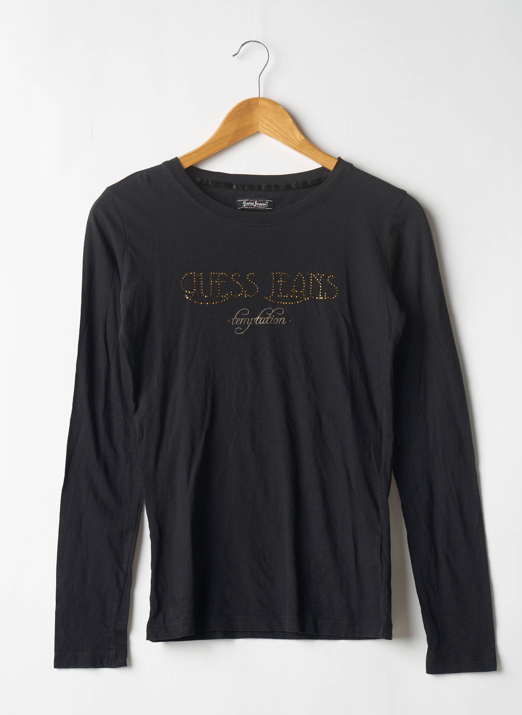 T-marškinys ilgos rankovės ilgos rankovės juodas GUESS JEANS moteris