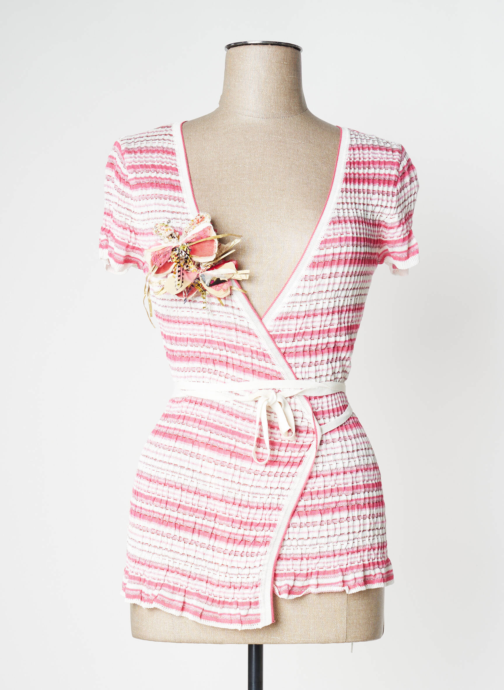 Kardiganas su užsegimu plona tinklinė medžiaga rožinė TRICOT CHIC moteris