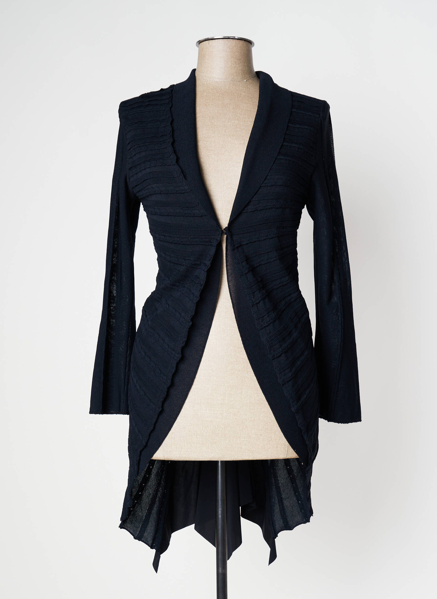 Ilgų rankovių liemenė šaliko apykaklė mėlyna TRICOT CHIC moteris