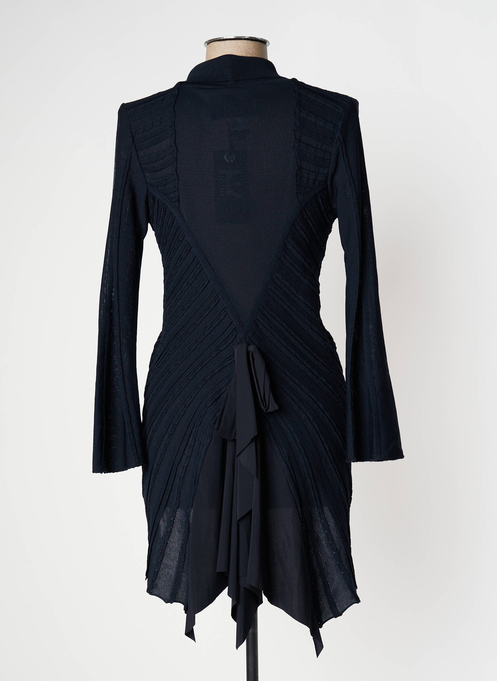 Ilgų rankovių liemenė šaliko apykaklė mėlyna TRICOT CHIC moteris