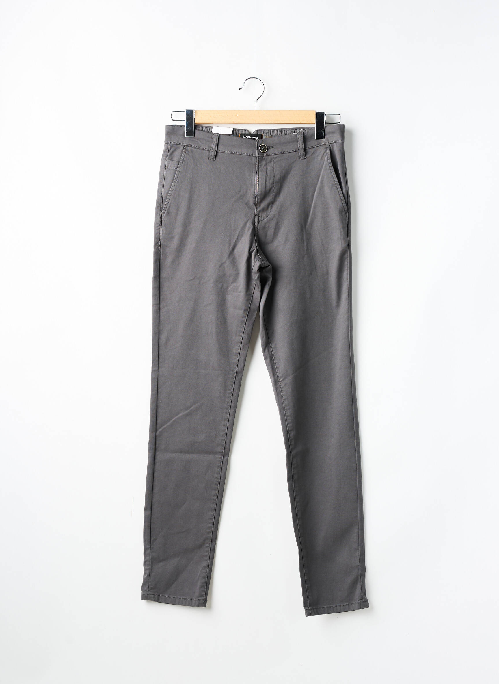 Lieknos kelnės uždarymas su užtrauktuku po mygtuku uždengimu pilka JACK & JONES vyras