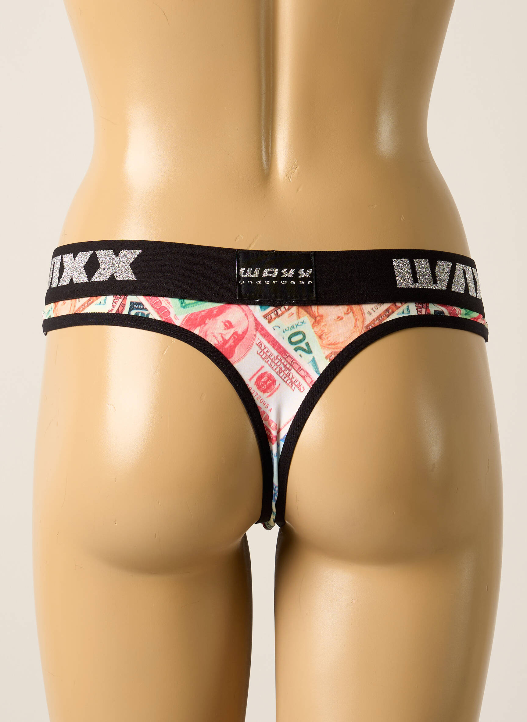 Tanga satino efektas juodas WAXX moteris