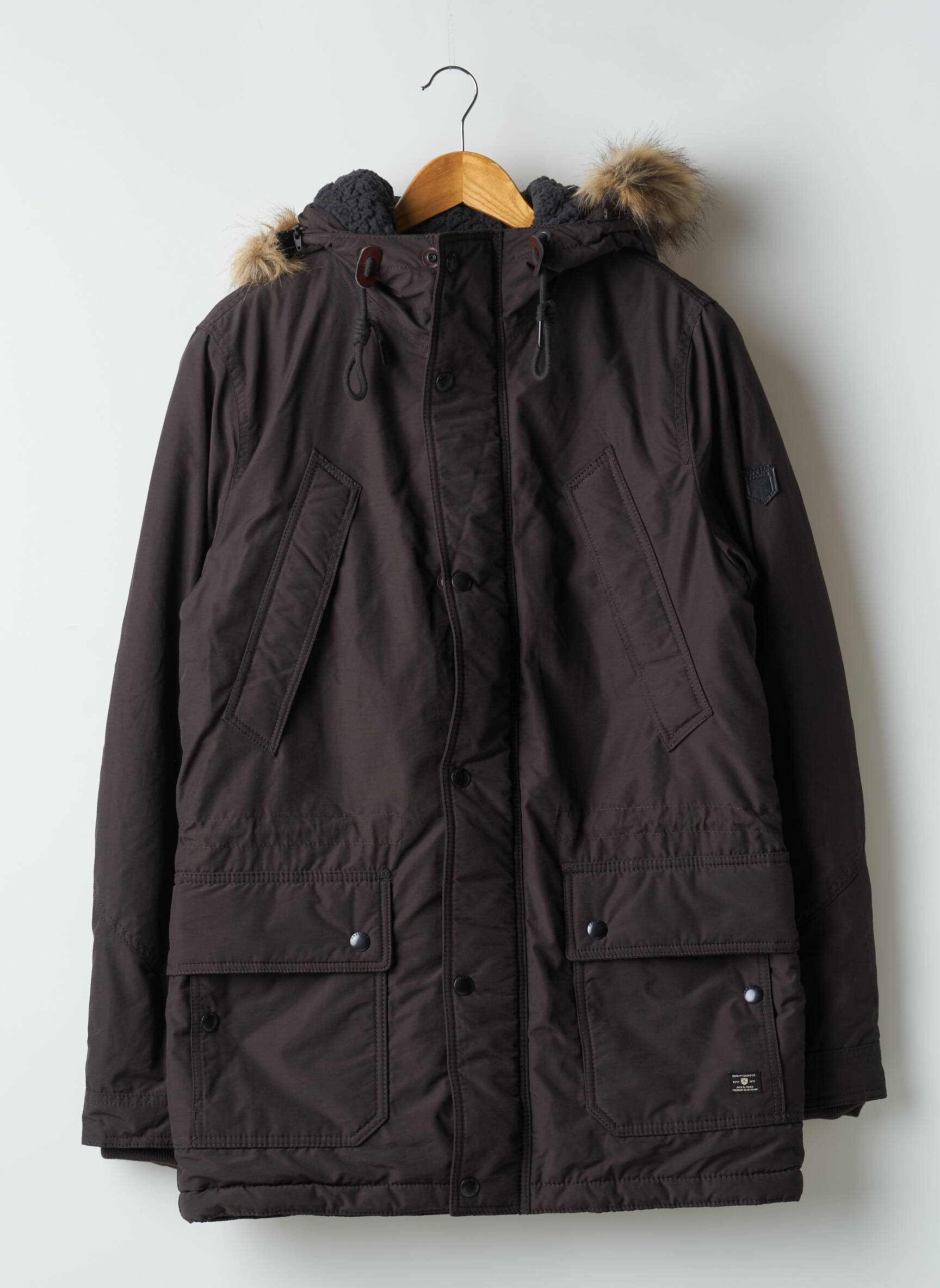 Parka vidinė apdaila su satiniu pamušalu su gobtuvu rudas JACK & JONES vyras
