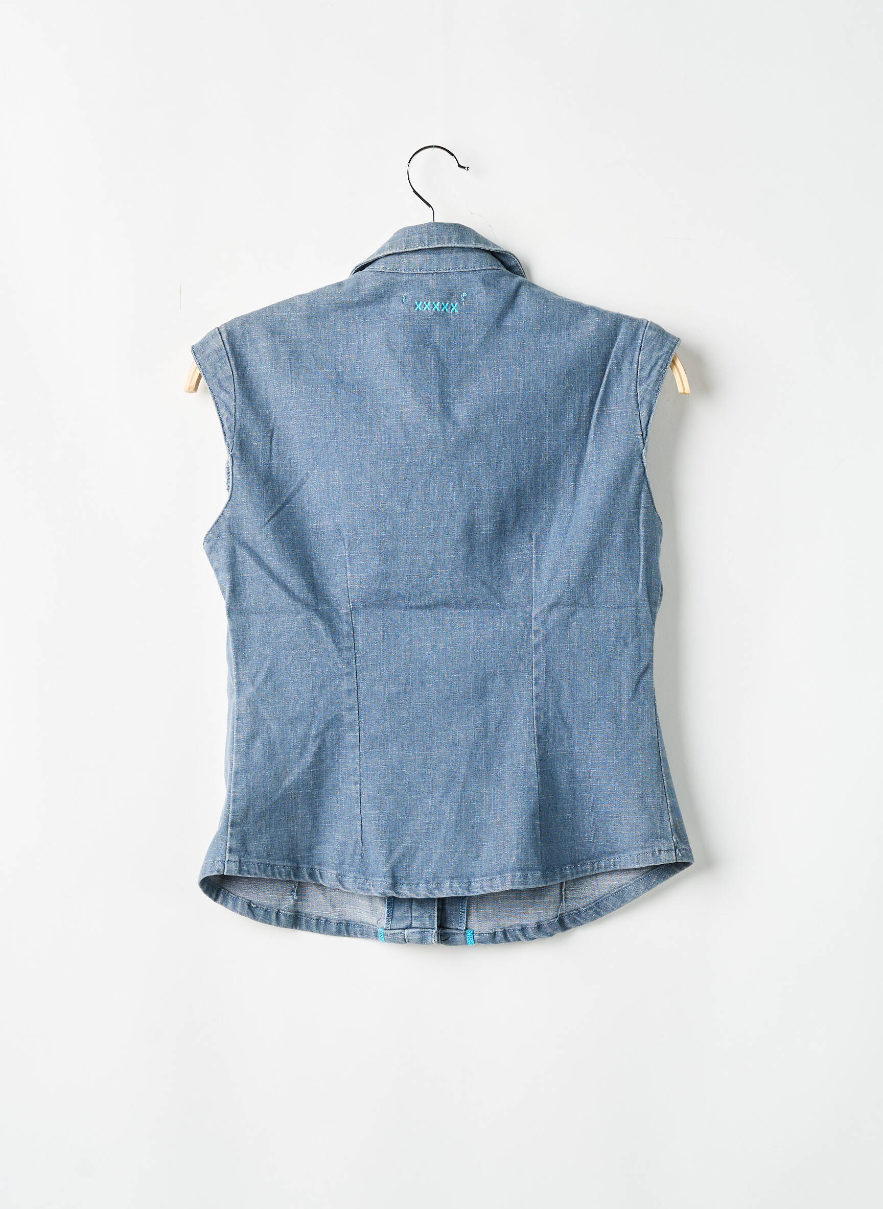Moteriškas marškinys centrinė iškirptė trumpas rankovės mėlyna SCHOOL RAG moteris
