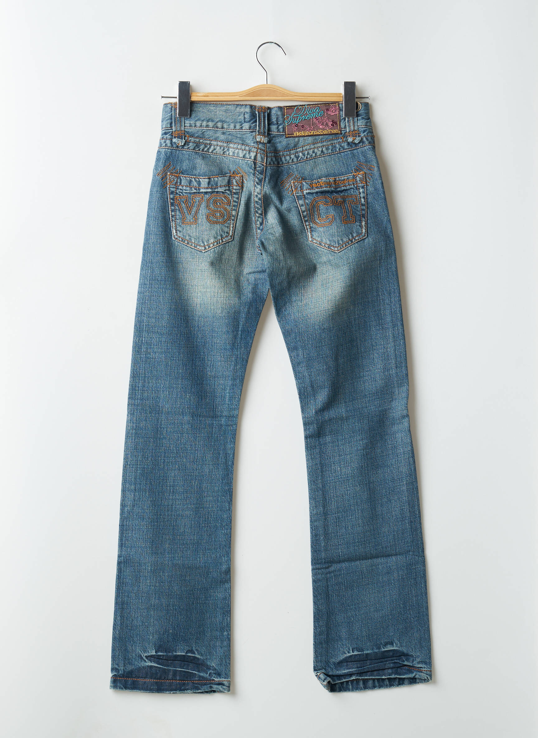 Bootcut džinsai nusidėvėjęs ir išblukęs efektas maža dydžio mėlyna VSCT moteris