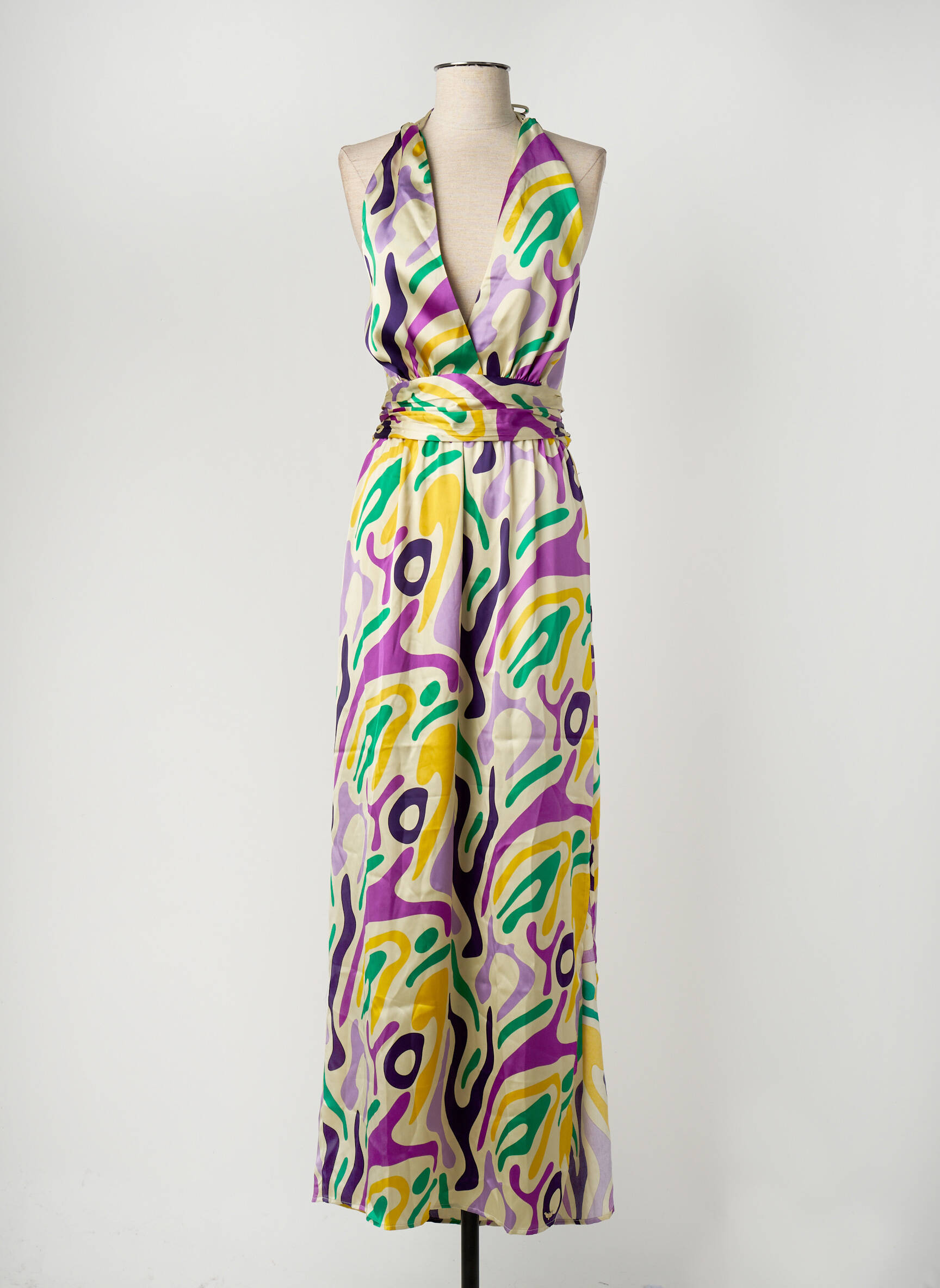 Ilga suknelė fantazijos raštas plonos dirželiai violetinis LPB LES PETITES BOMBES  moteris