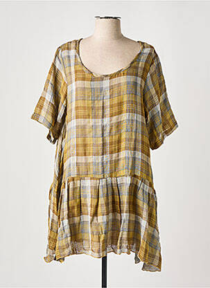 Trumpa rankovė tunika apvalus kaklas geltona TEHANA moteris