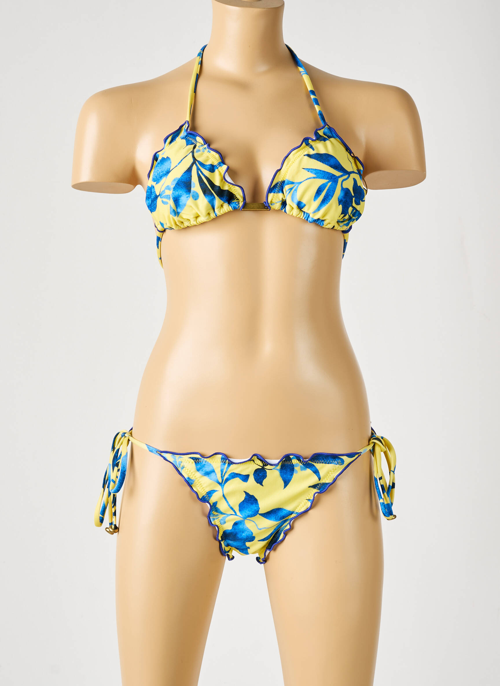 Dvivietis maudymosi kostiumėlis bikini aukšti trikampiai mėlyna RIO DE SOL moteris
