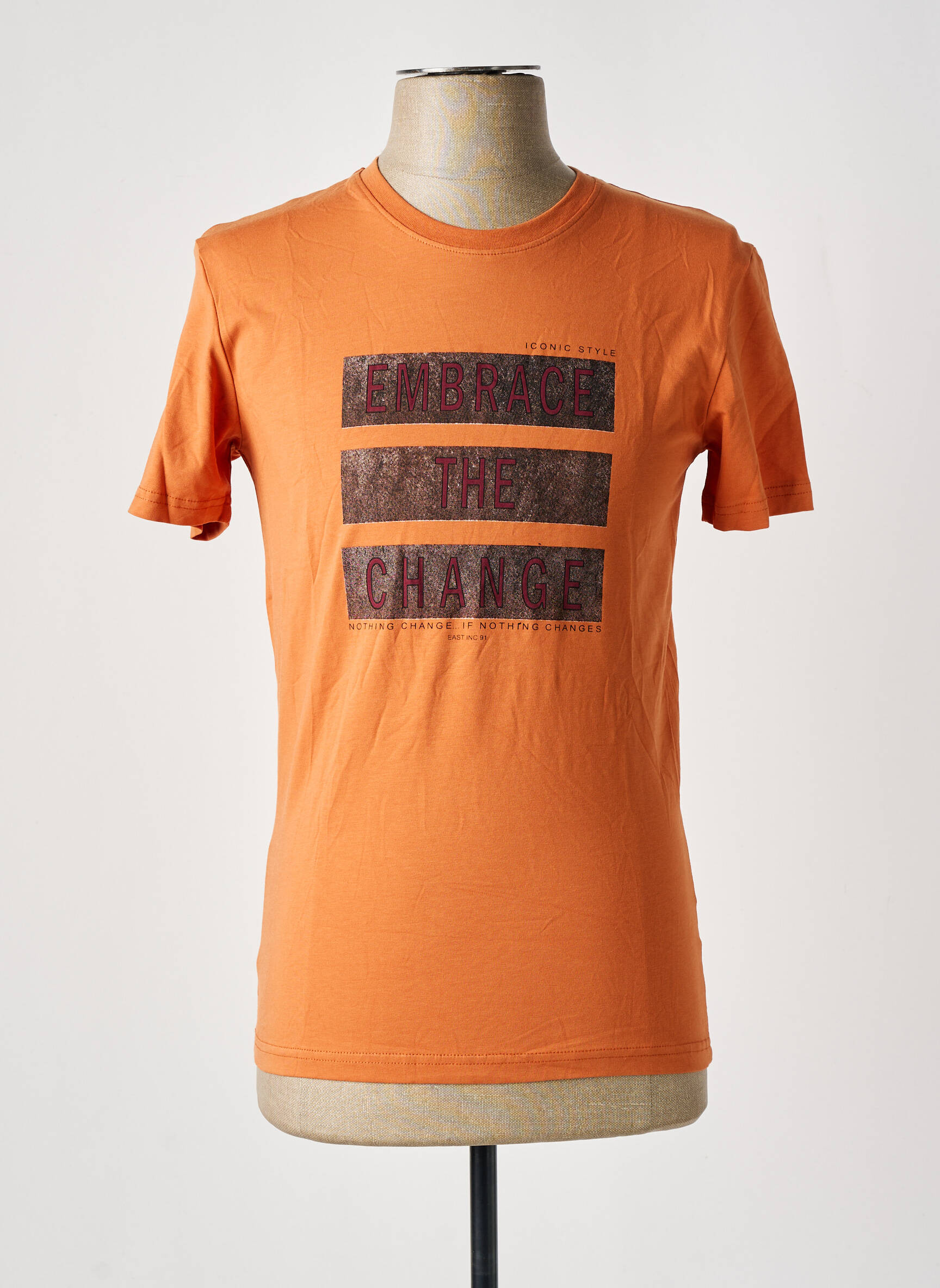 T-marškinys centrinė iškirptė trumpas rankovės oranžinė EMPEROR APPAREL vyras