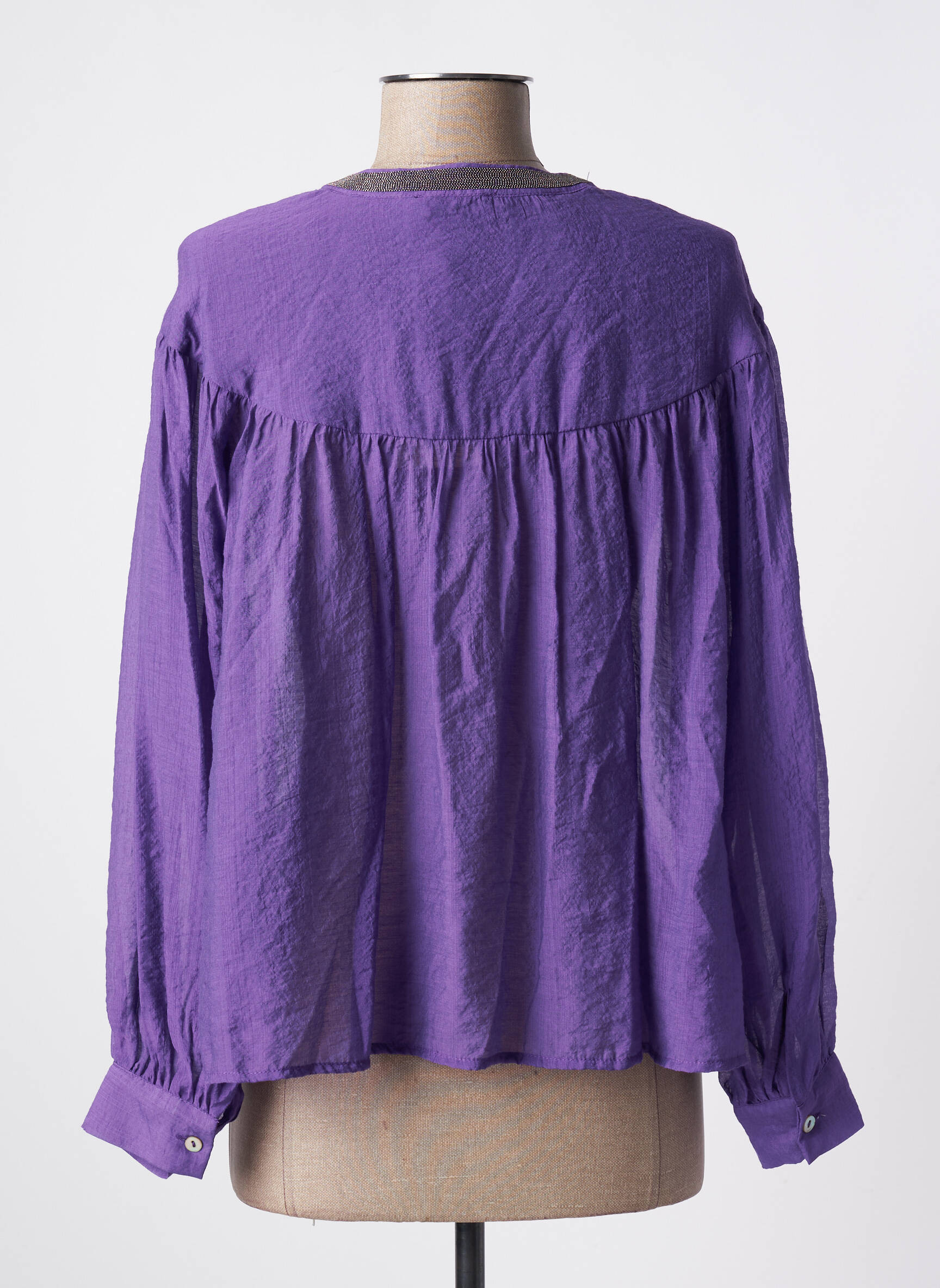 Moteriškas marškinys mao apykaklė ilgos rankovės violetinis SEE U SOON moteris