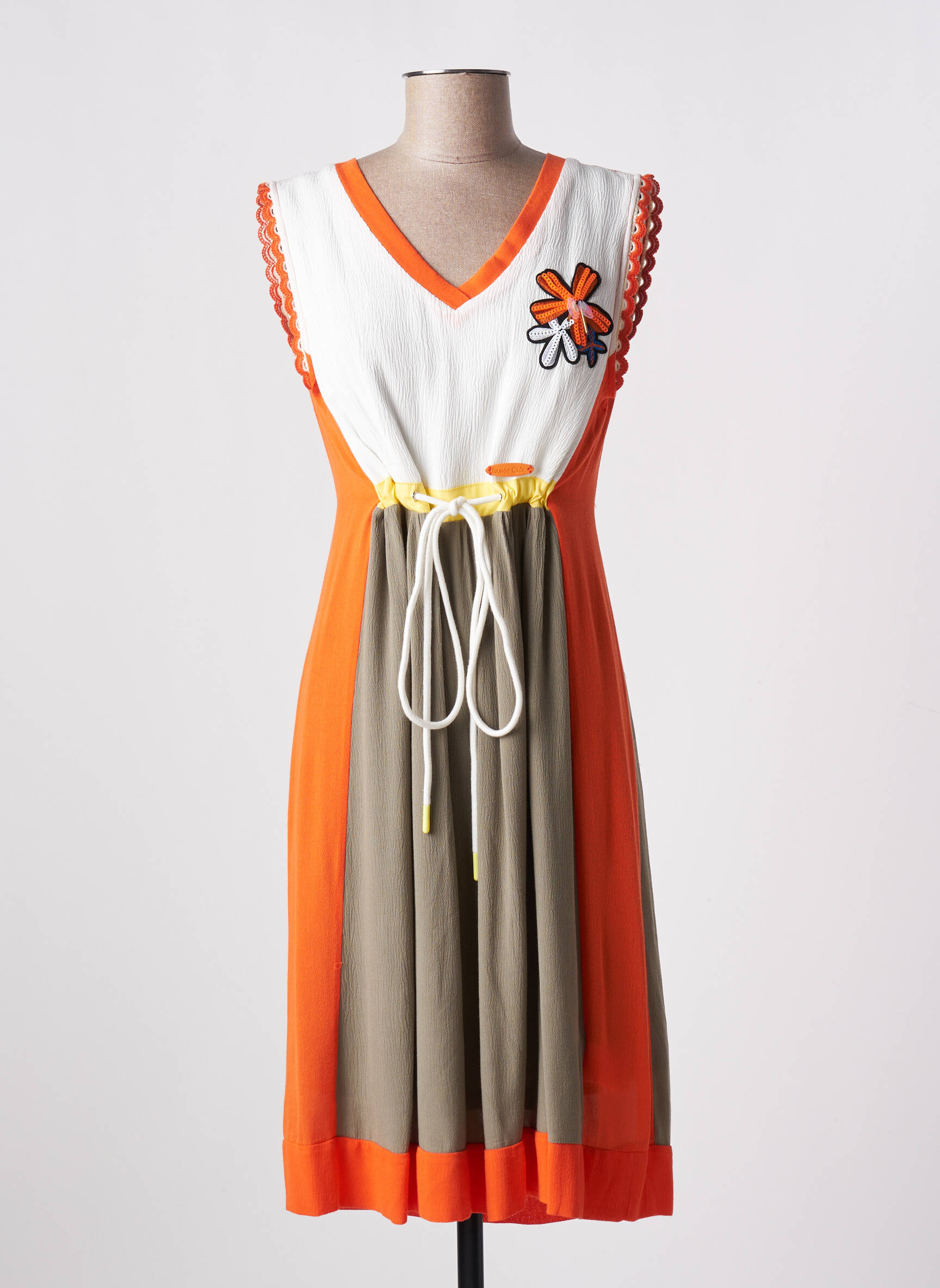 Pusilgių suknelė sklandi forma be rankų oranžinė POUPEE CHIC moteris