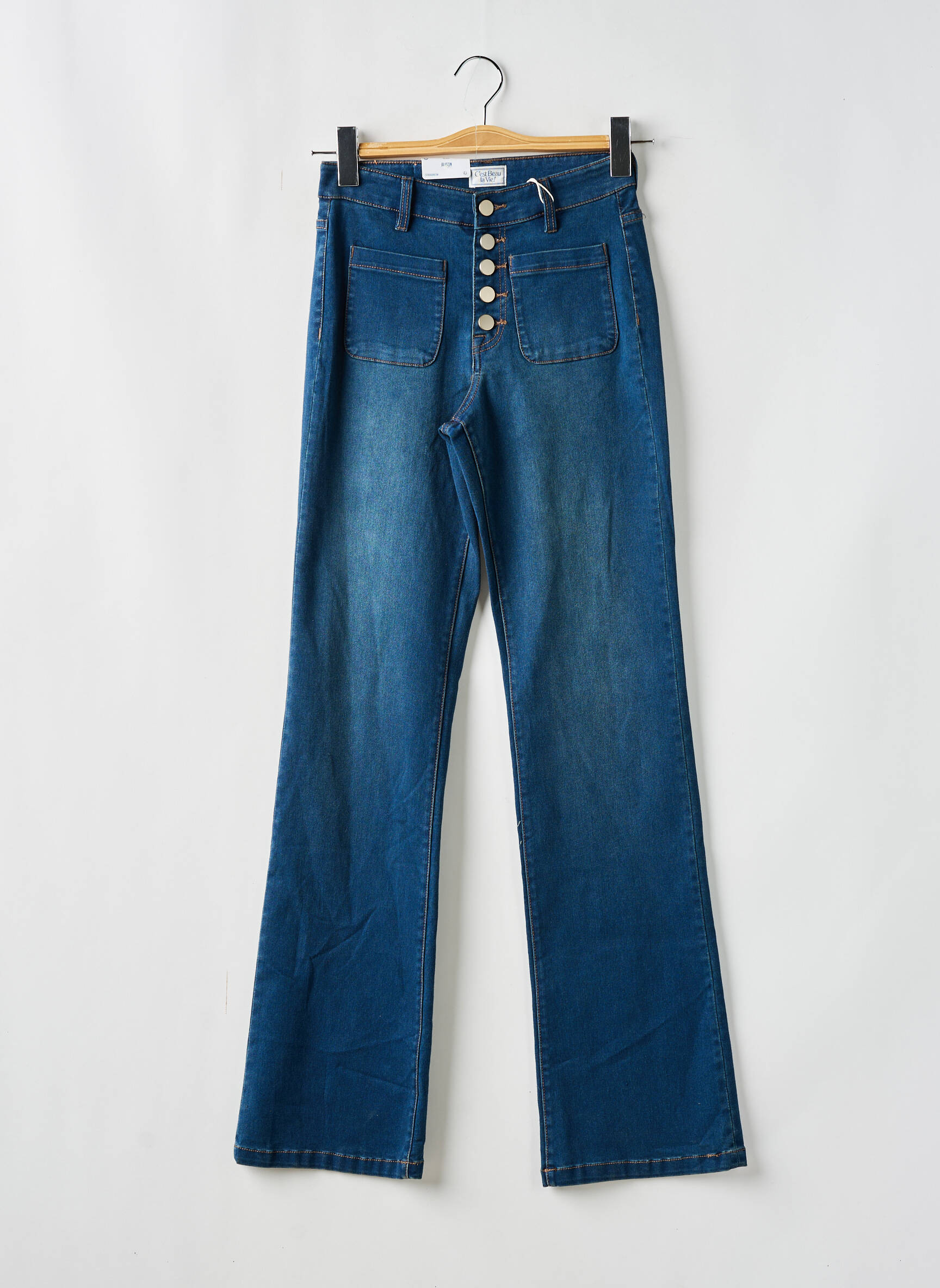 Bootcut džinsai aukšta talija aukšta talija mėlyna C'EST BEAU LA VIE moteris