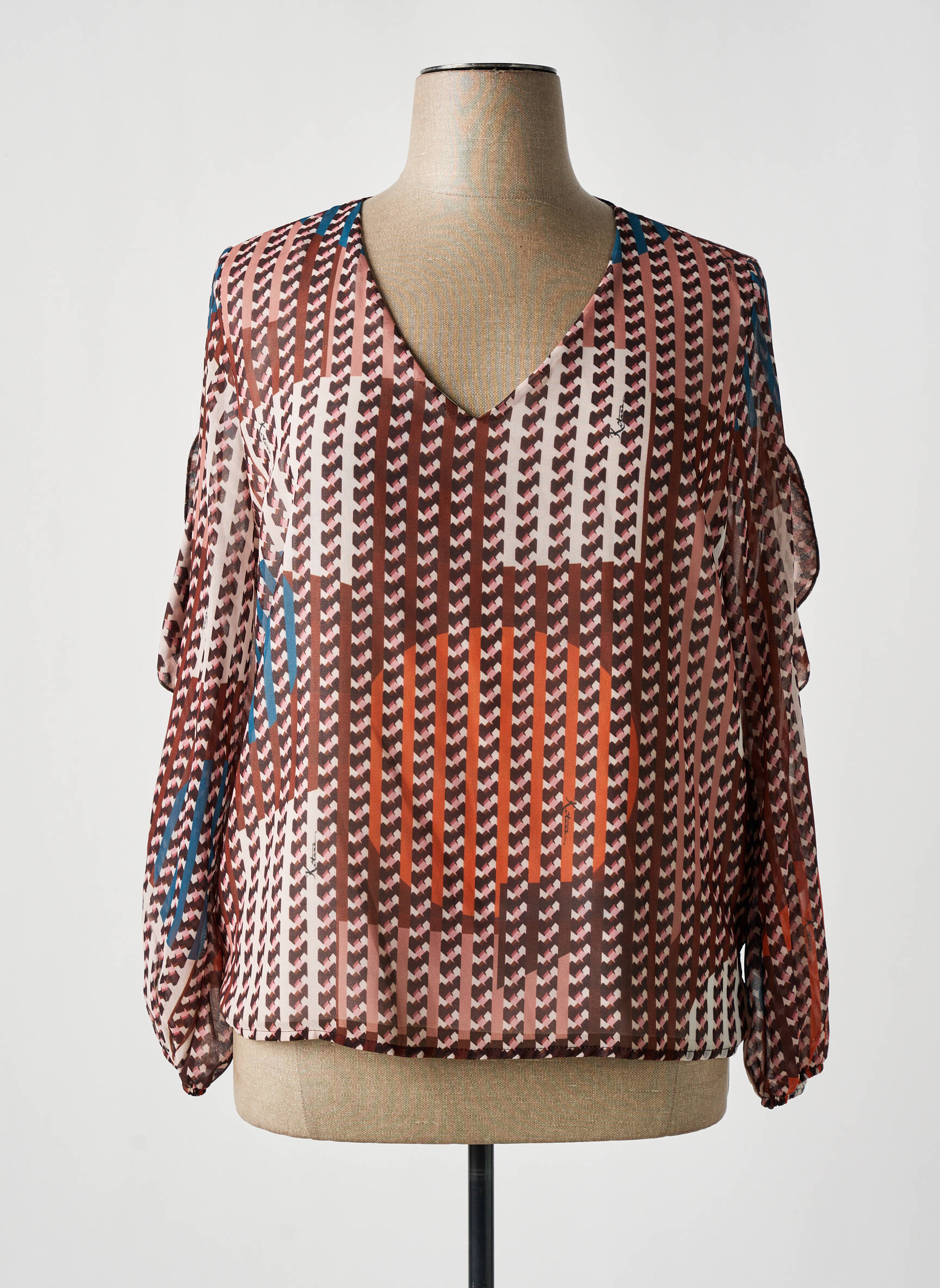 Bluzonai lengva ir skaidri ilgos rankovės rudas KITANA moteris