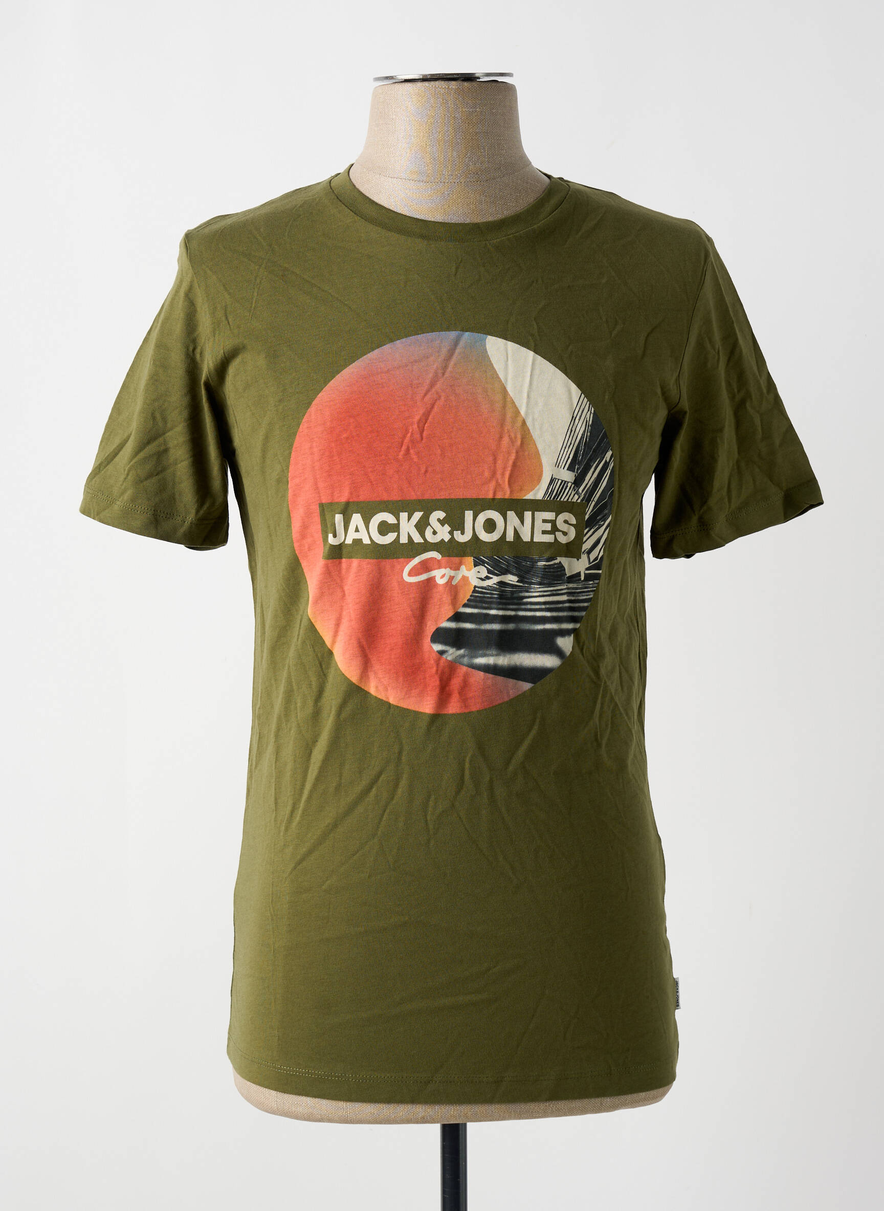 T-marškinys tiesi kirpimas trumpas rankovės žalias JACK & JONES vyras