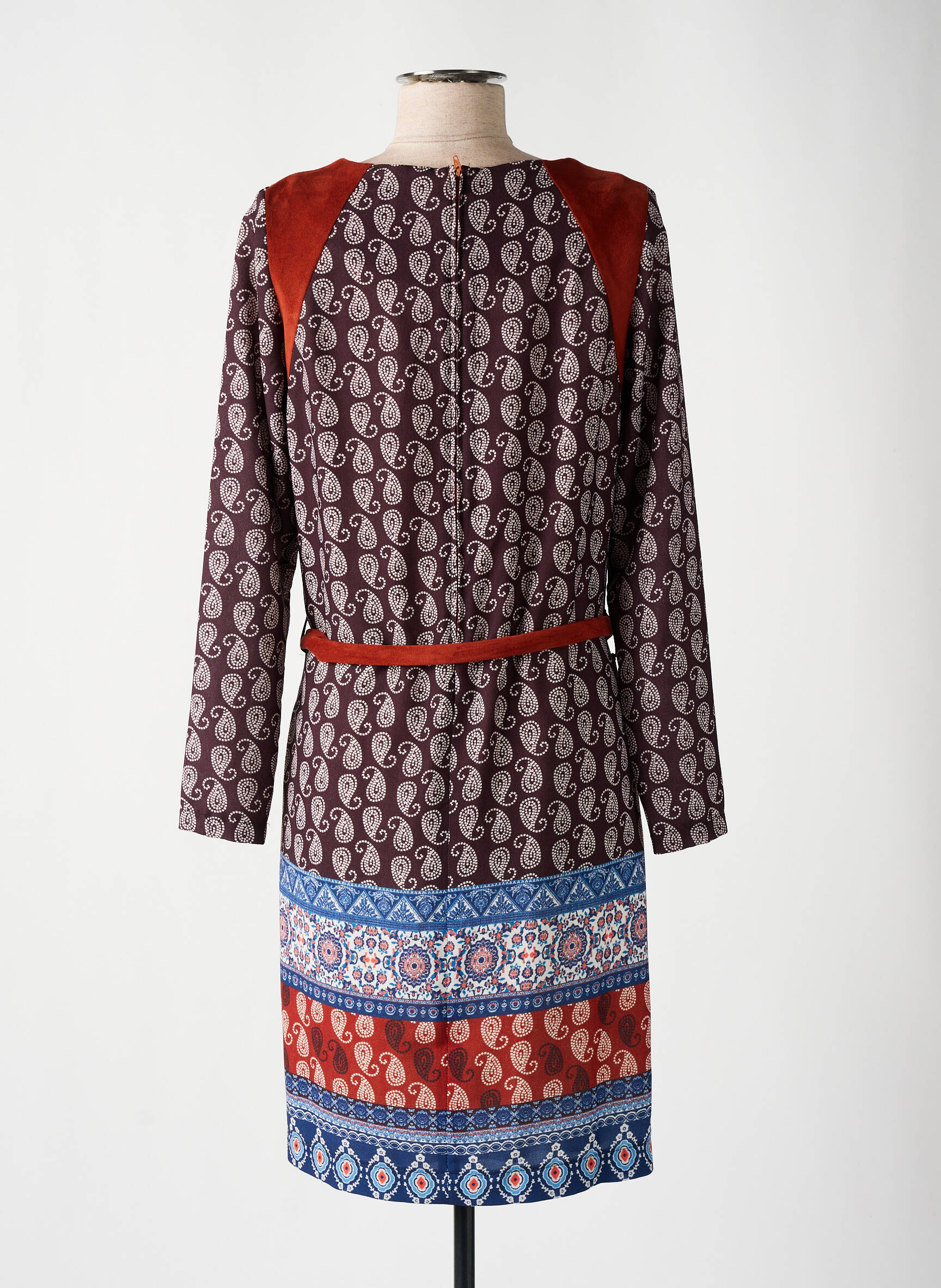 Trumpa suknelė užtrauktukas gale ilgos rankovės rudas IMPULSION moteris
