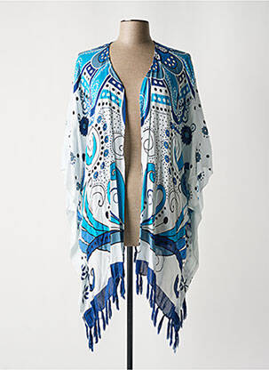 Kimono striukė fringe apdaila mėlyna LARA-ETHNICS moteris