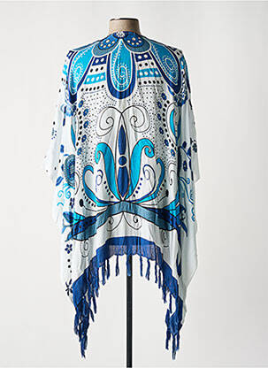 Kimono striukė fringe apdaila mėlyna LARA-ETHNICS moteris