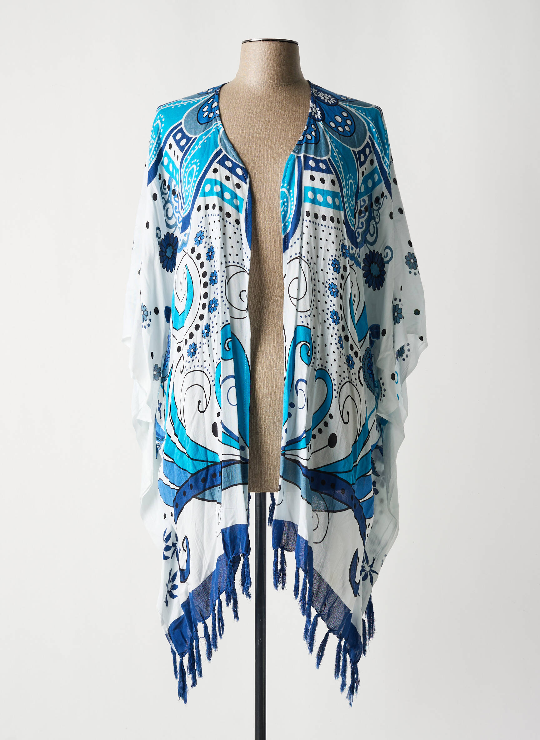 Kimono striukė fantazijos raštas mėlyna LARA-ETHNICS moteris