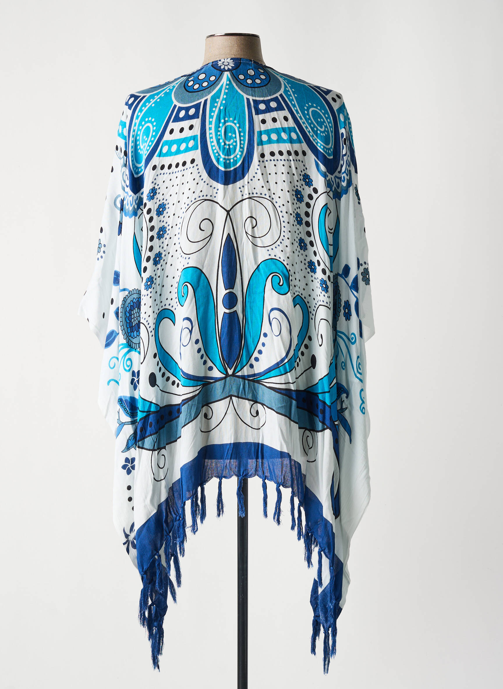 Kimono striukė fantazijos raštas mėlyna LARA-ETHNICS moteris