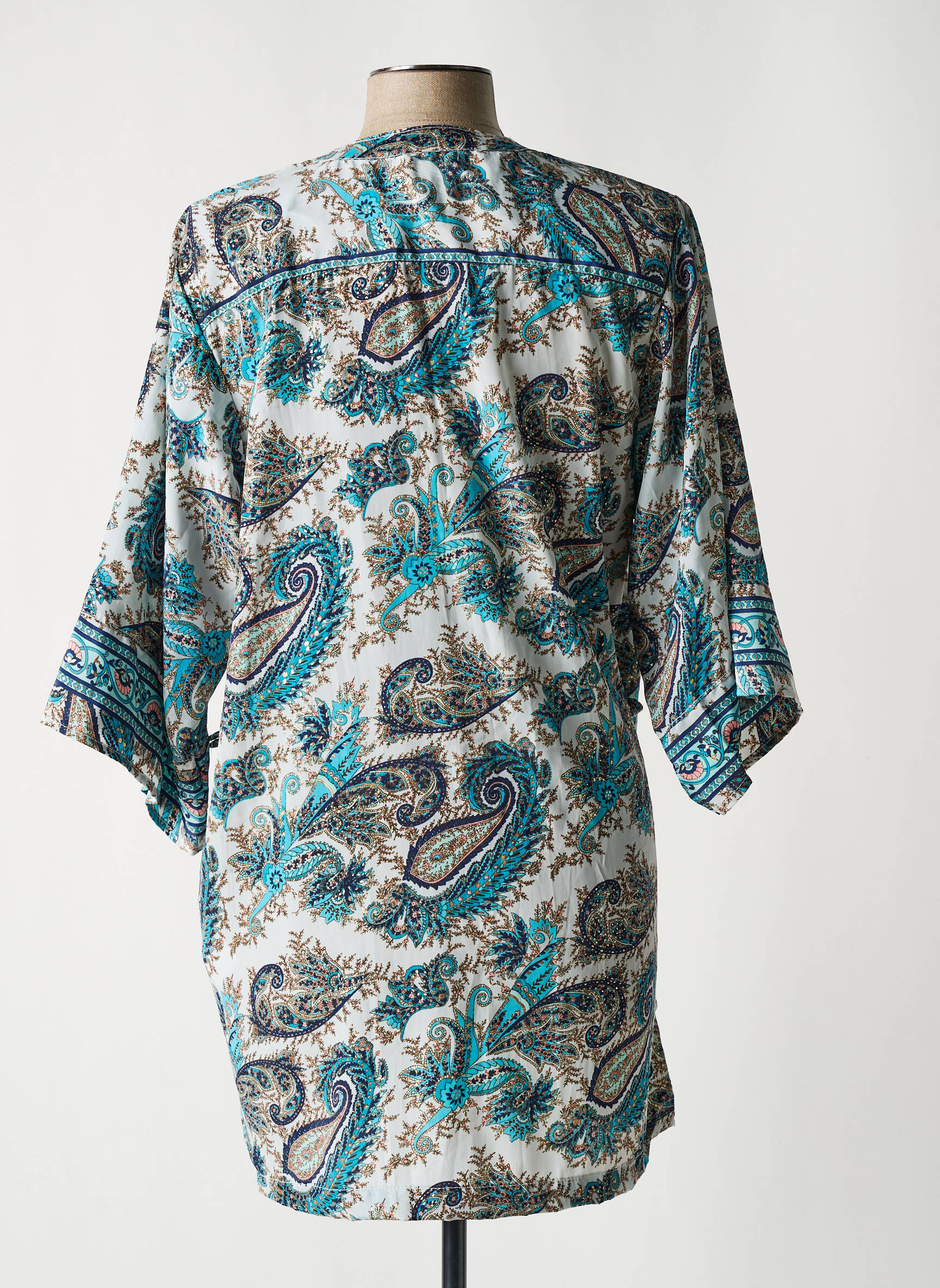 Kimono striukė kardigano apykaklė mėlyna LARA-ETHNICS moteris