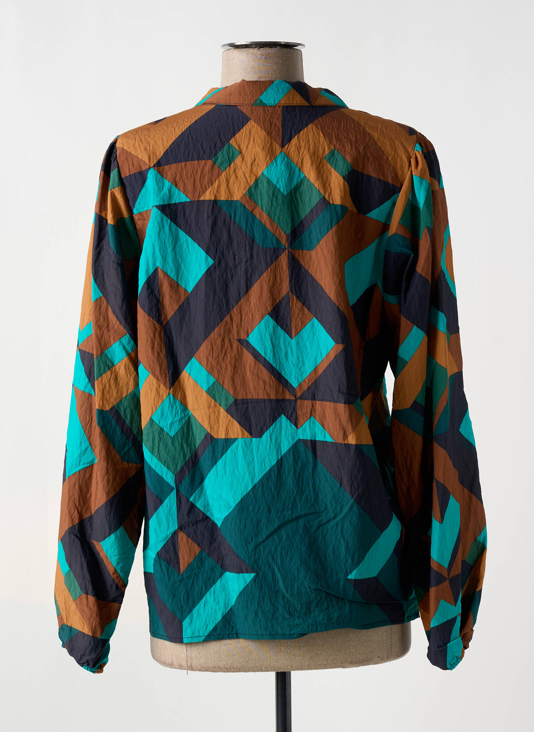 Bluzonai popelinos audinys, kuris pasižymi lygiu ir tankiu paviršiumi. ilgos rankovės žalias GEISHA moteris