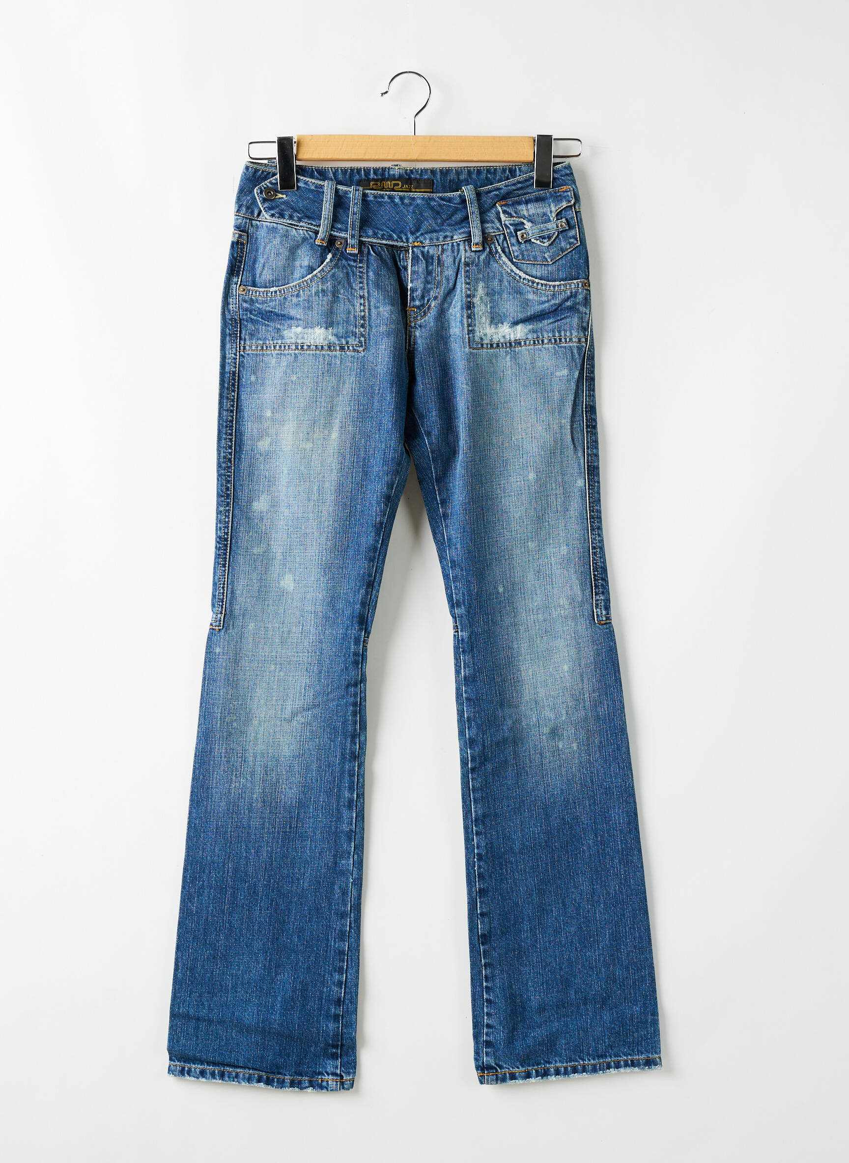 Bootcut džinsai nusidėvėjęs ir išblukęs efektas maža dydžio mėlyna RWD moteris