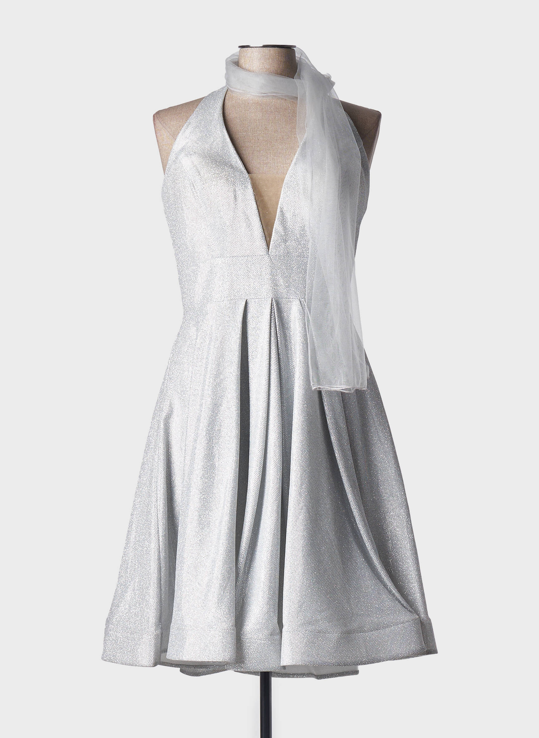 Pusilgių suknelė be rankų be rankų sidabrinė FASHION NEW YORK moteris