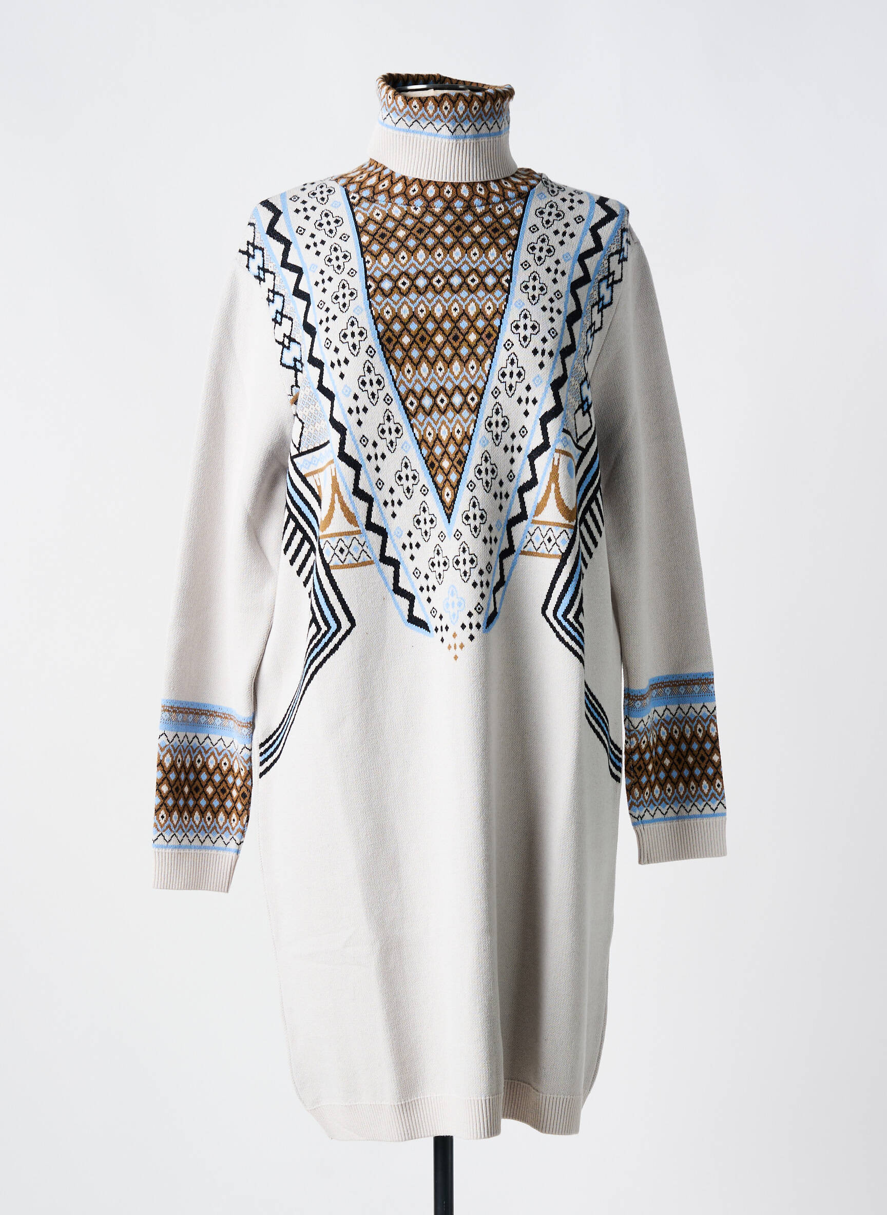 Megztinė suknelė apatinė dalis siaura ilgos rankovės pilka TRICOT CHIC moteris