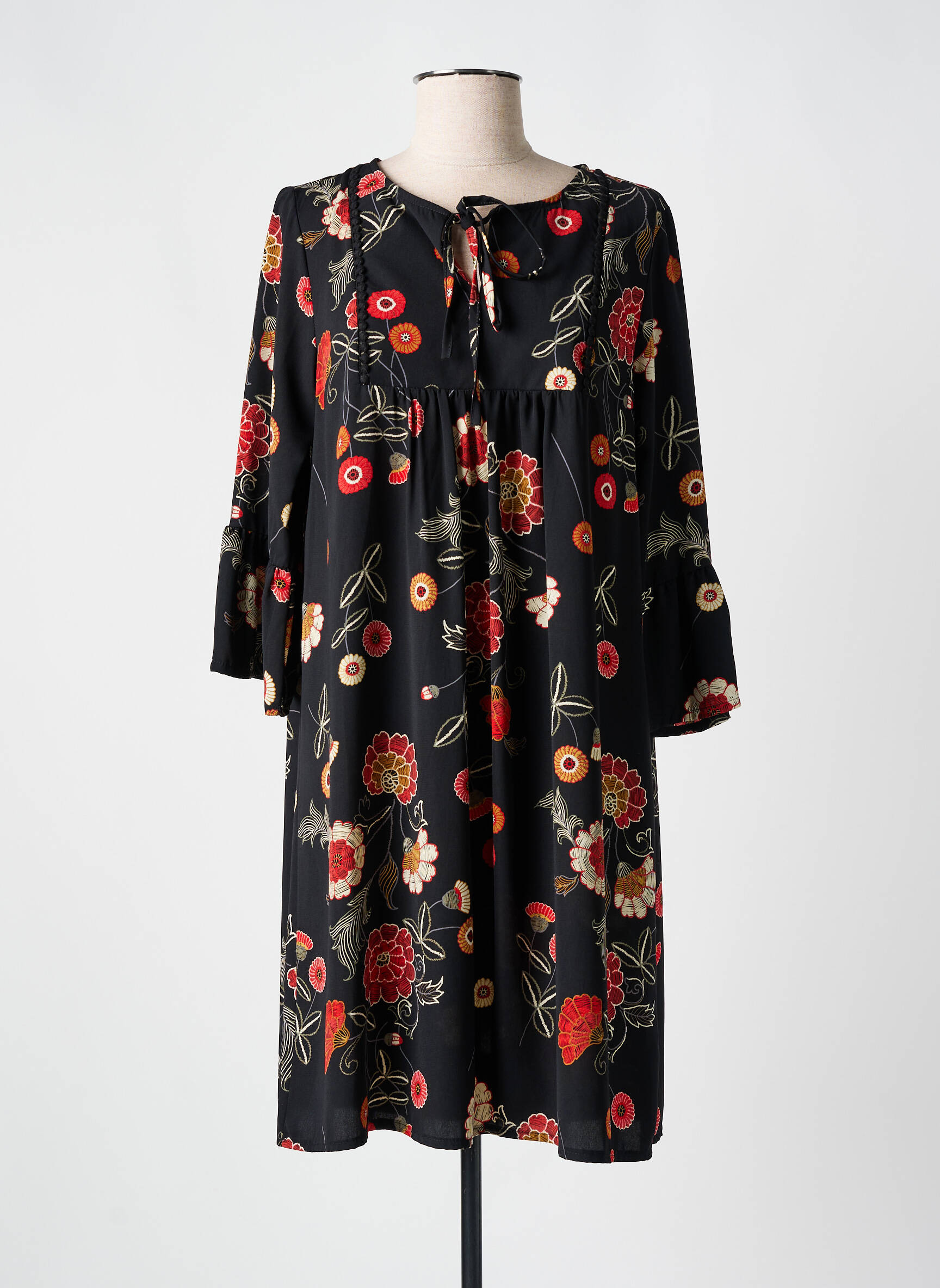 Pusilgių suknelė gėlių raštas ilgos rankovės juodas ROMEO POUR JULIETTE moteris