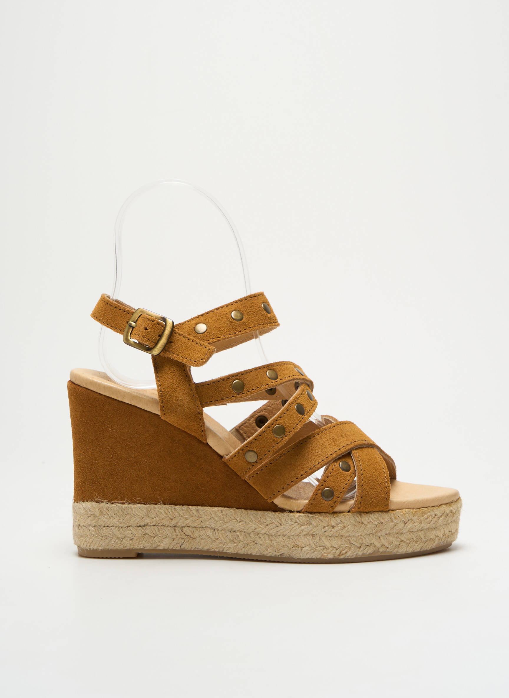 Espadrilės satino audinys kulnas nuo 7 iki 9 cm rudas MKD moteris