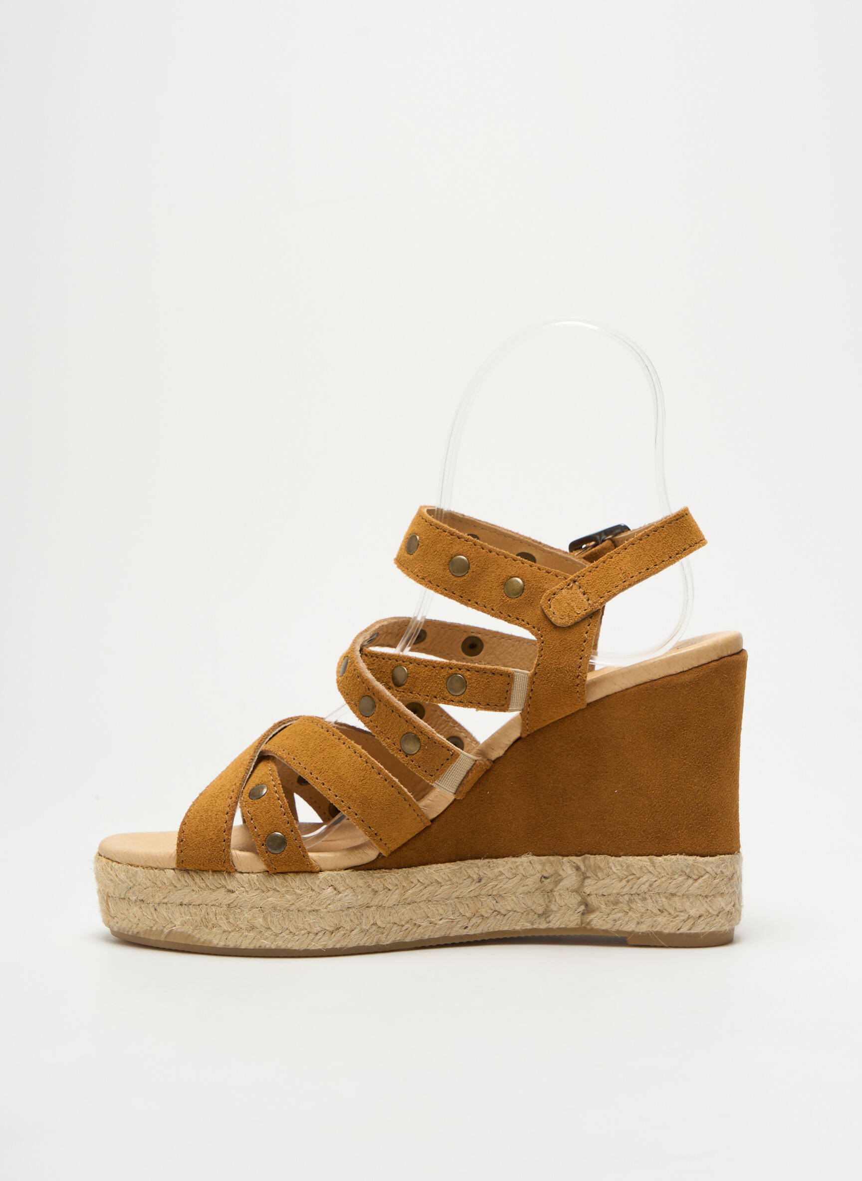 Espadrilės satino audinys kulnas nuo 7 iki 9 cm rudas MKD moteris