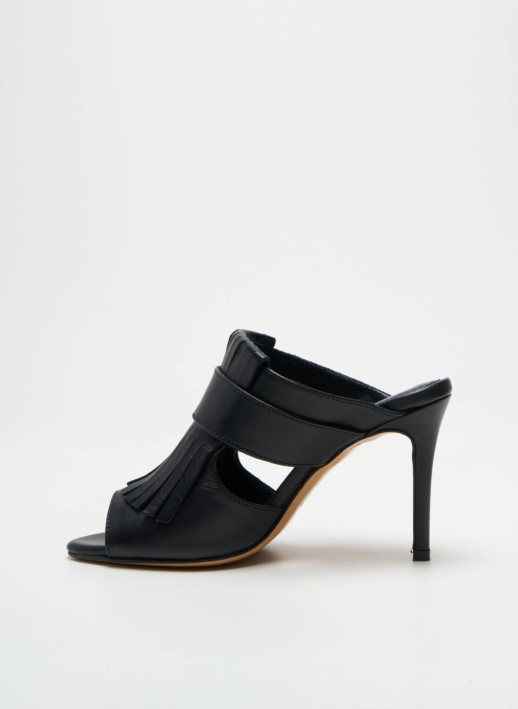 Mule/sabotai satino audinys kulnas nuo 7 iki 9 cm juodas GIANCARLO moteris