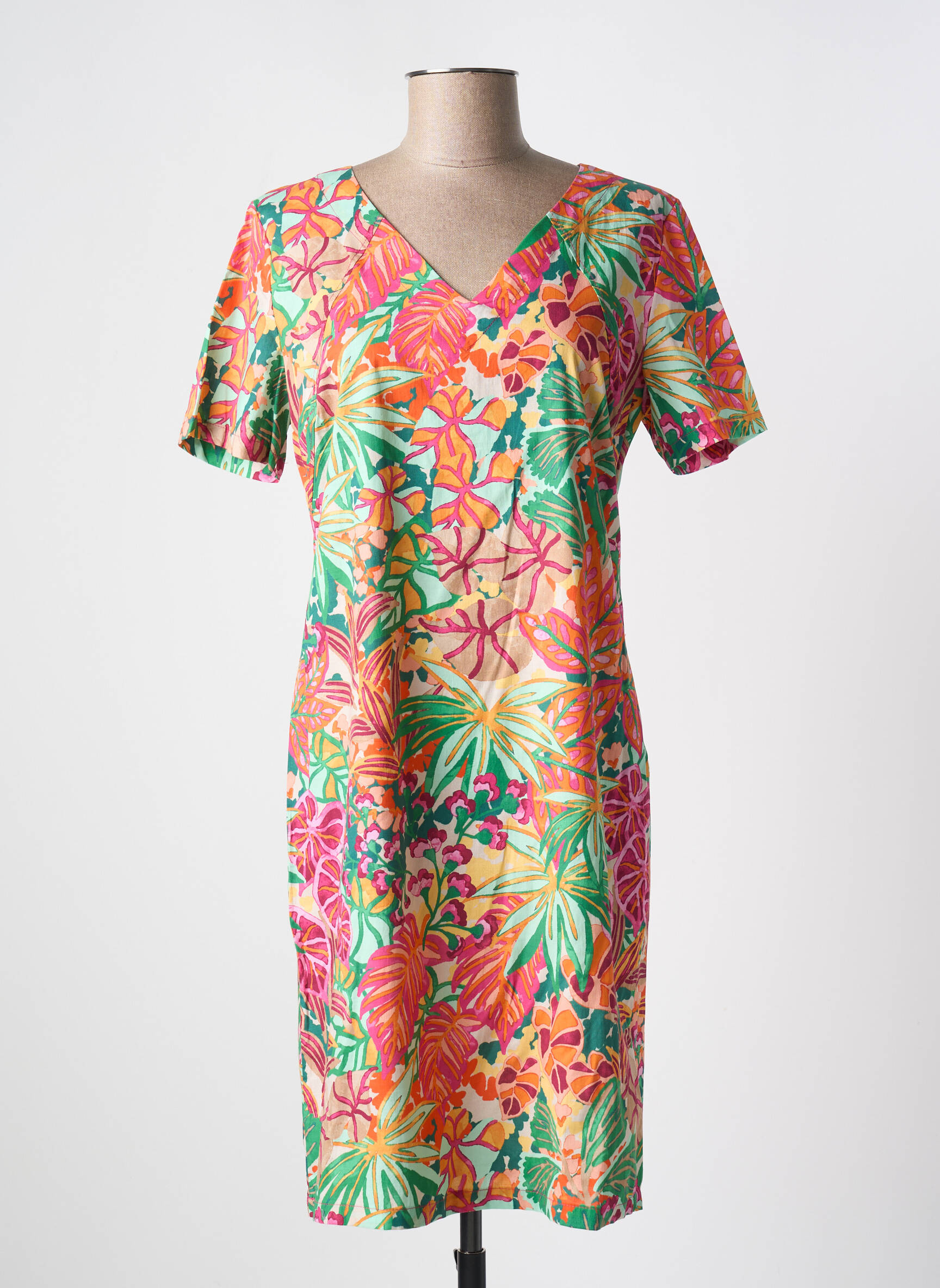 Pusilgių suknelė fantazijos raštas trumpas rankovės žalias SIGNE NATURE moteris
