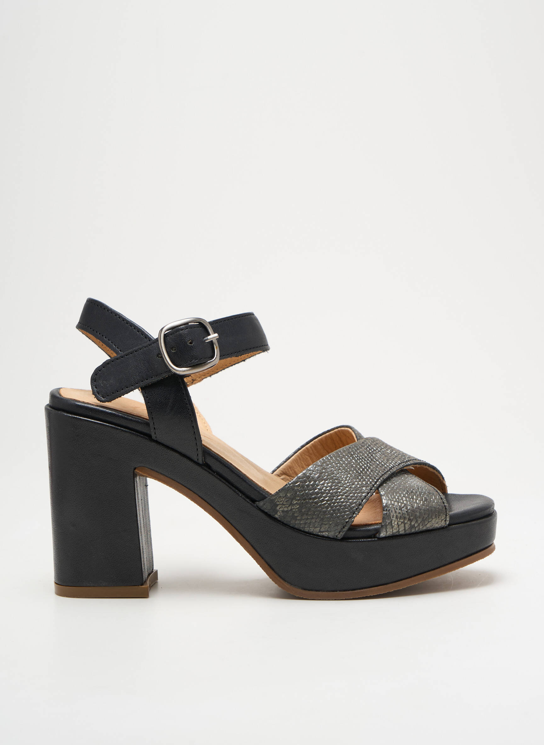 Sandalai/nu pėdos pusiau kompensuotas kulnas nuo 7 iki 9 cm juodas MINKA DESIGN moteris