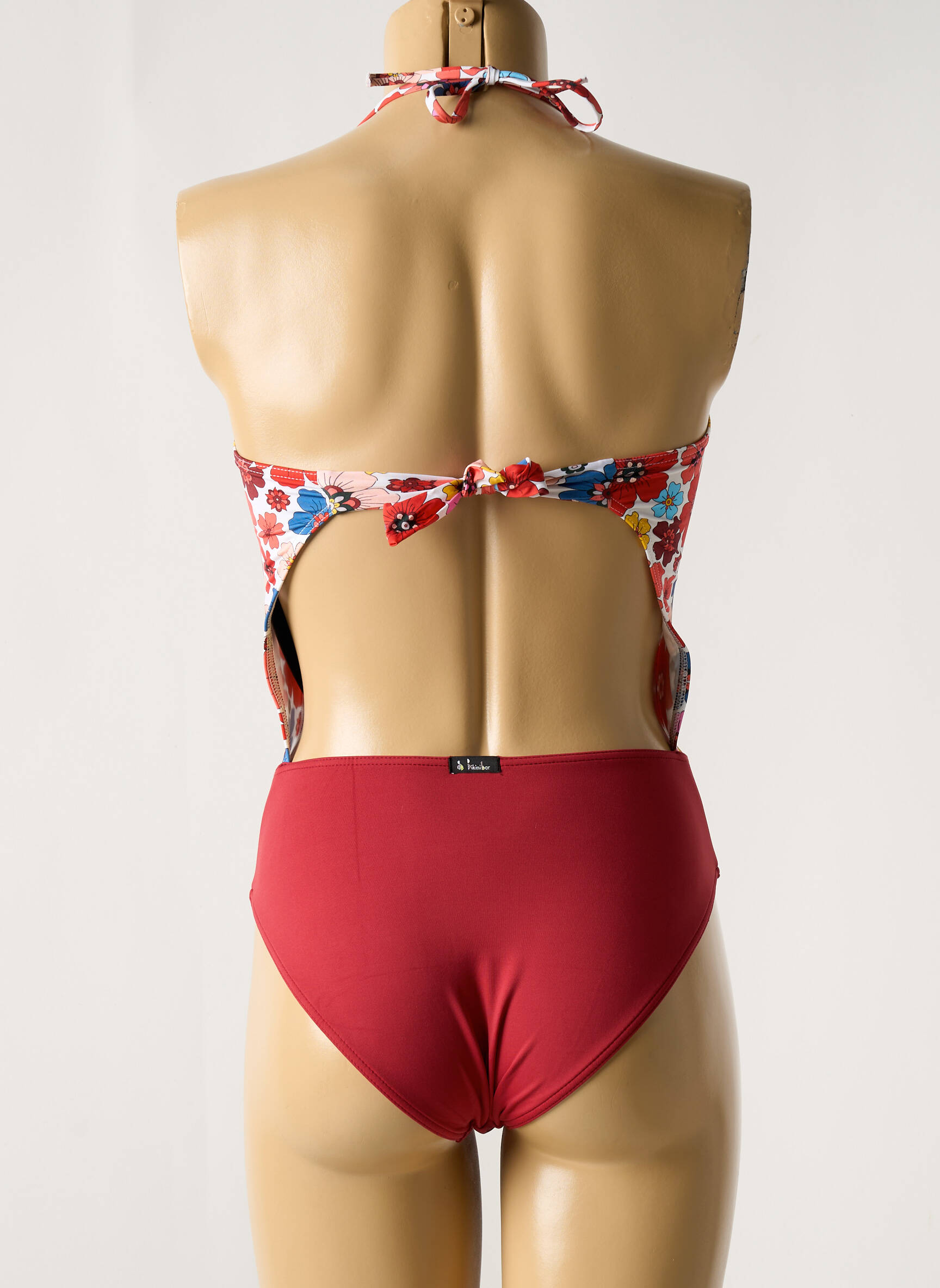Vienos dalies maudymosi kostiumas nuimamos elastinės petnešos viršutinė juostelė raudona BIKINI BAR moteris