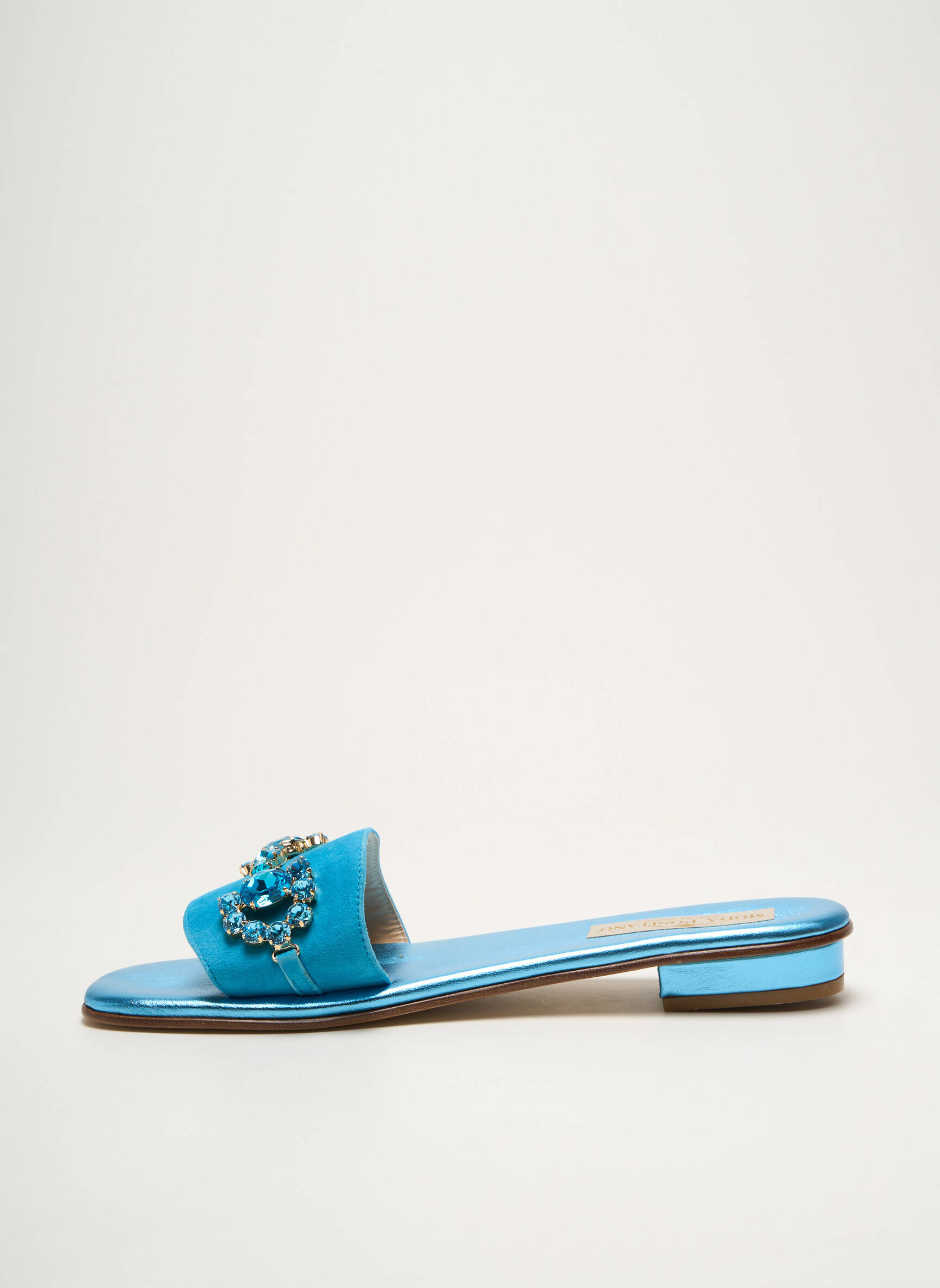 Mule/sabotai satino audinys plokščias kulnas iki 3 cm mėlyna MODA POSITANO moteris