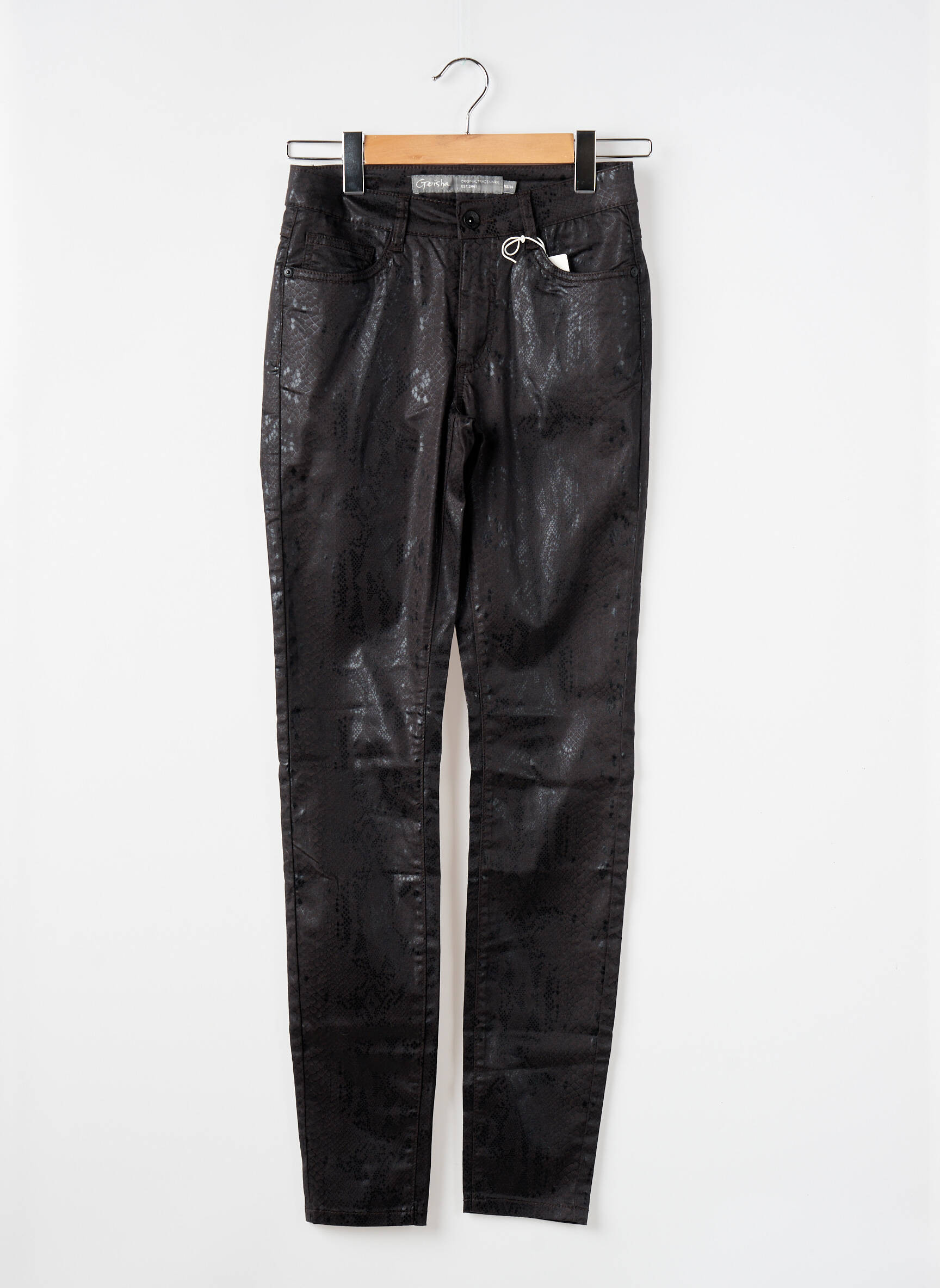 Lieknos kelnės dengtas audinys normala dydis juodas GEISHA moteris