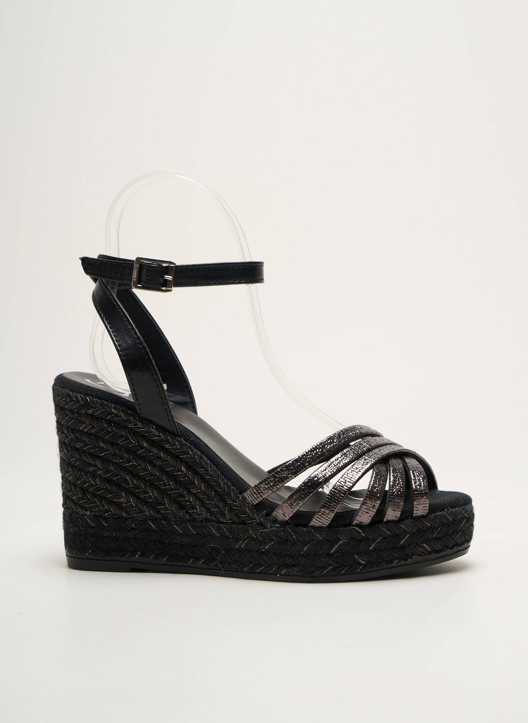 Espadrilės satino audinys kulnas nuo 7 iki 9 cm juodas KANNA moteris