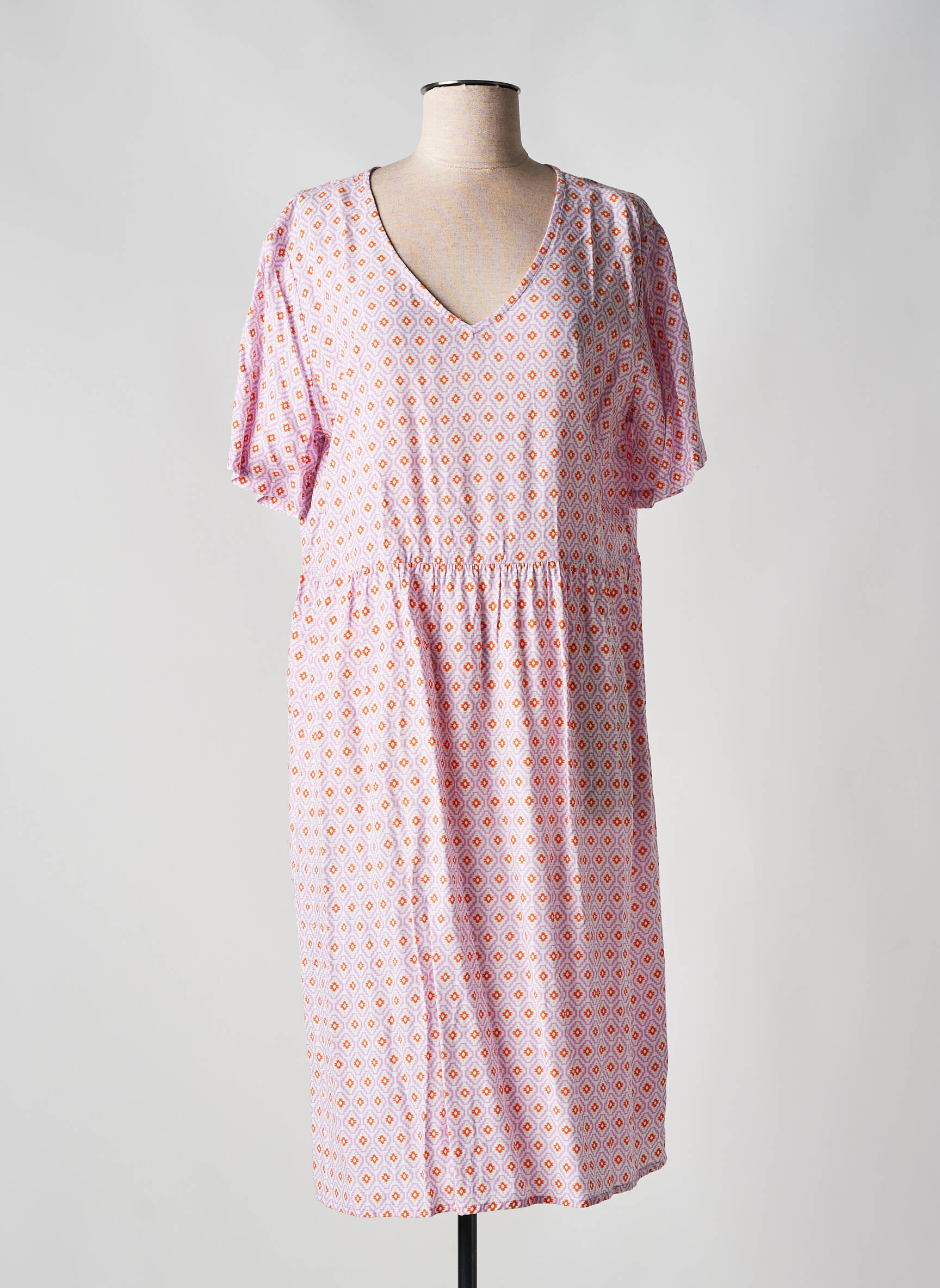 Pusilgių suknelė fantazijos raštas trumpas rankovės violetinis CREAM moteris